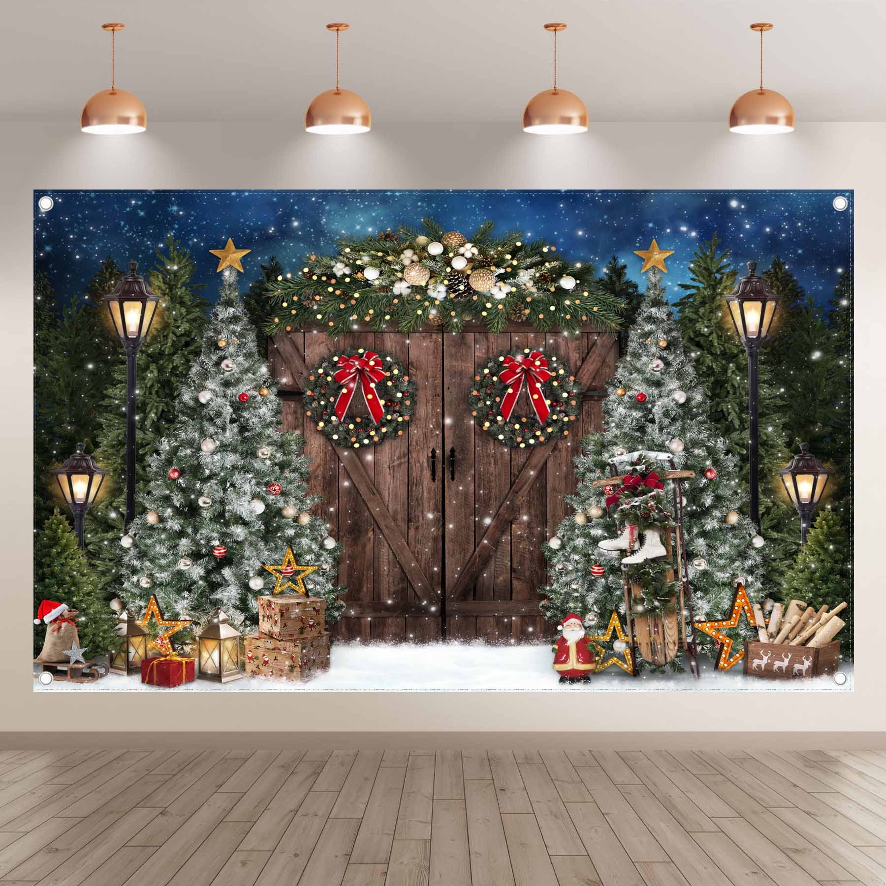 Winter Christmas Rustic Barn Wood Door Backdrop - UUFelice Studio