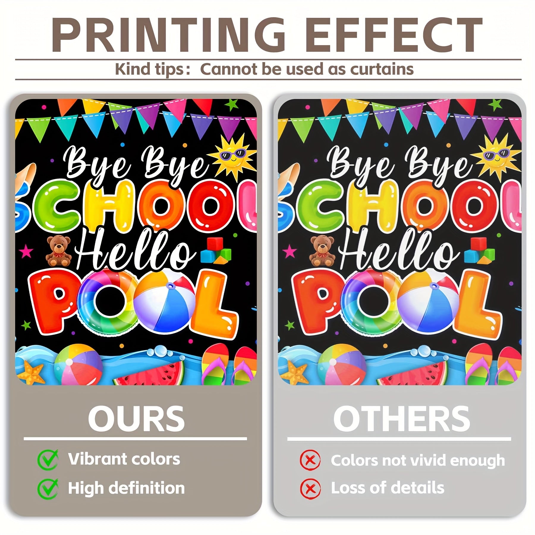 1pc, 72x43inch/96x60inch,Bye Bye School Happy Pool Polyester Photography Backdrop,2024 Hello Summer Holiday End Of School Year Students Graduation Background,Colorful Swimming Pool School Birthday Party Gifts Decorations,Photo Booth Banner Supplies,Drille - UUFelice Studio