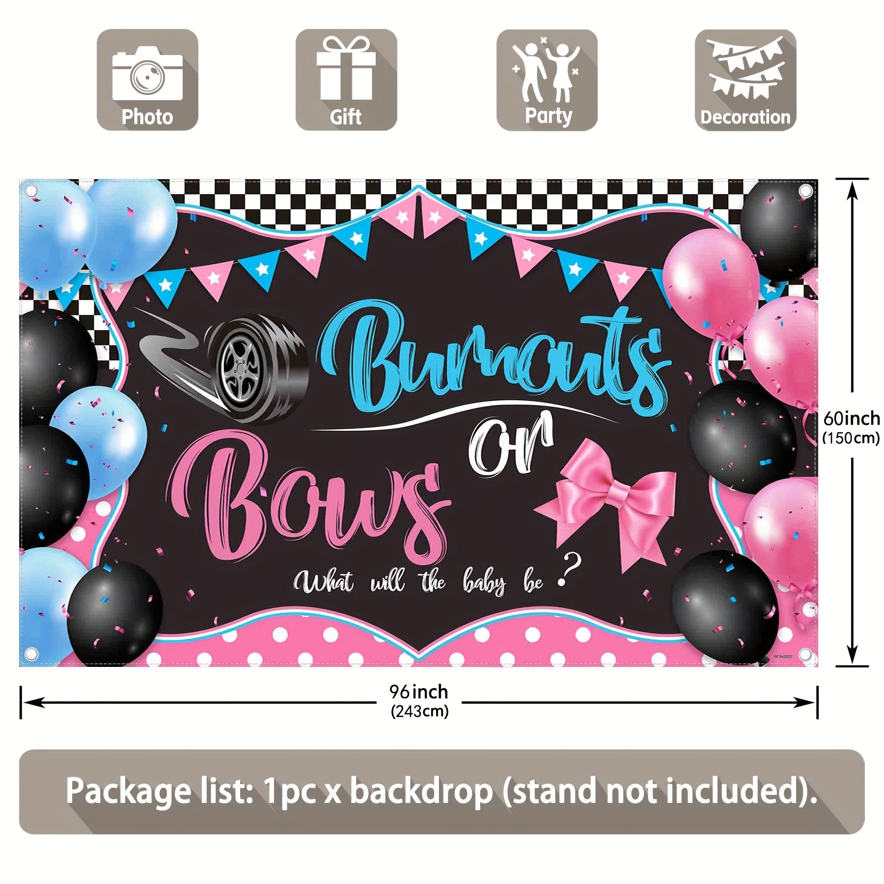 Burnouts Or Bows Gender Reveal Boy Or Girl Backdrop - UUFelice Studio