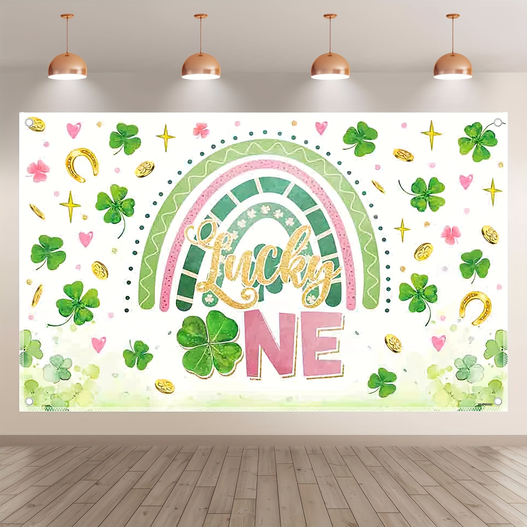 1pc, 72x43inch/96x60inch Polyester Pink/Blue Lucky One Birthday Photography Backdrop, St. Patrick's Day Shamrock Clover Rainbow Party Photo Background Tapestry, Party Banner Decorations, Photo Booths Studio Props, Cake Table Supplies Room Decor, Drilled H - UUFelice Studio