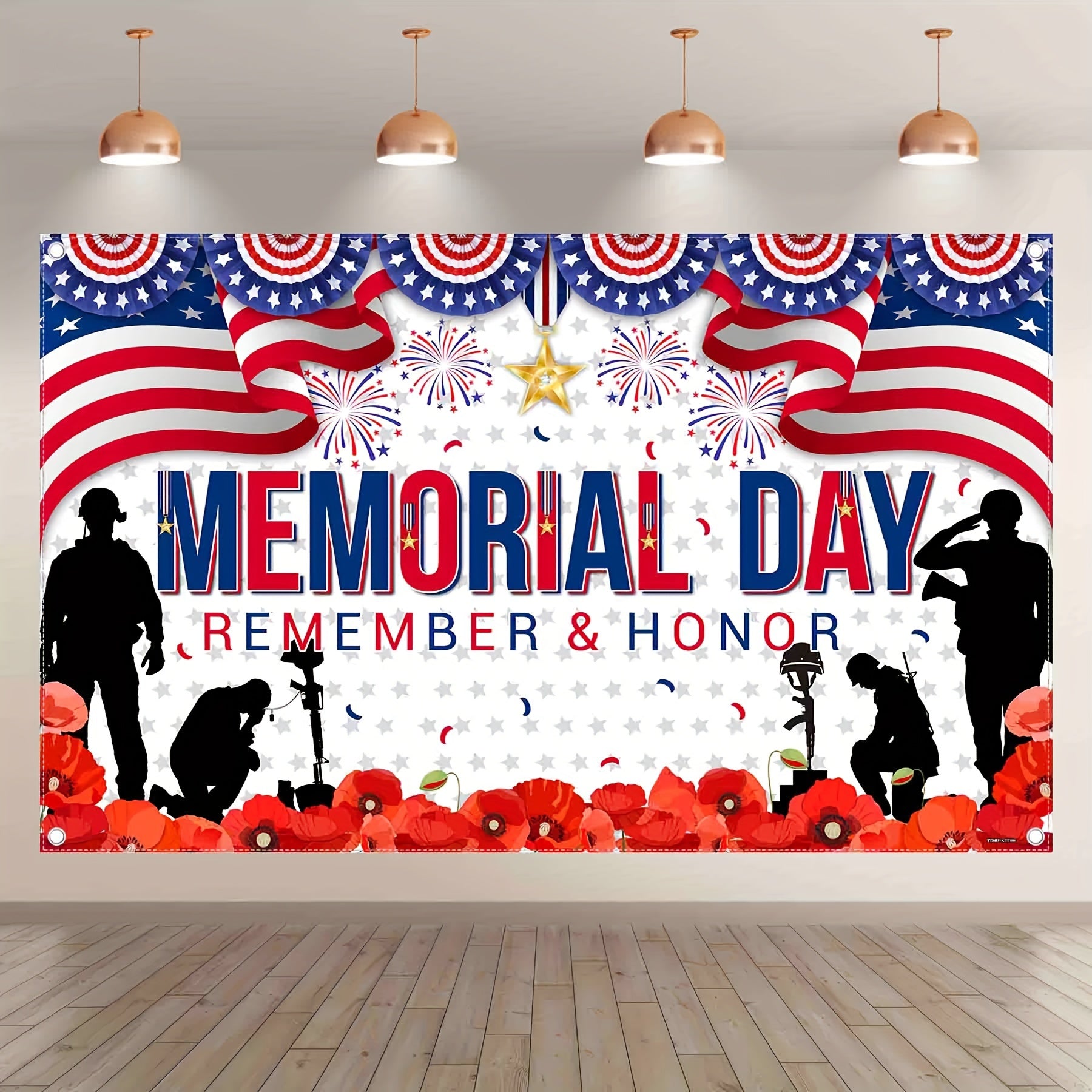 1pc, 72x43inch/96x60inch, Memorial Day America Polyester Photography Backdrop, Remember And Honor Patriotic Soldier Background, Flag Stars Stripes Flowers Party Gifts Decorations, Photo Booth Banner Supplies, Drilled Holes At The Four Corners For Easy Han - UUFelice Studio