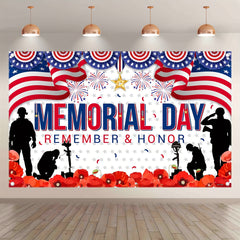 1pc, 72x43inch/96x60inch, Memorial Day America Polyester Photography Backdrop, Remember And Honor Patriotic Soldier Background, Flag Stars Stripes Flowers Party Gifts Decorations, Photo Booth Banner Supplies, Drilled Holes At The Four Corners For Easy Han - UUFelice Studio