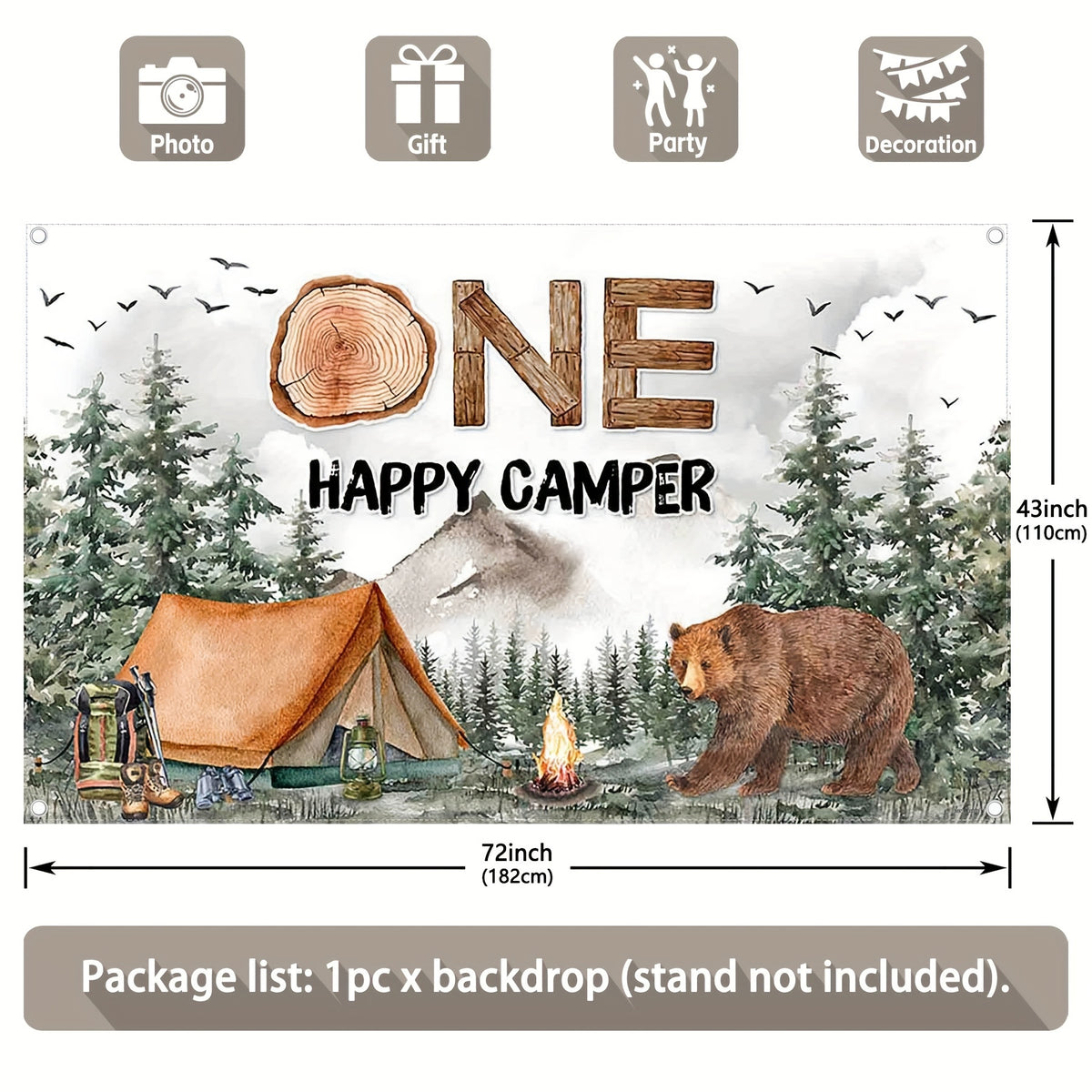 One Happy Camper 1st Birthday Forest Camping Backdrop(FAST) - UUFelice Studio