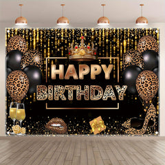 1pc, 7x5ft/8x6ft/10x8ft,Black Golden Leopard Birthday Polyester Photography Backdrop, Glitter Bokeh Balloon Background, Women Queen Party Decorations Gifts Photo Booth Banner, Drilled Holes At The Four Corners For Easy Hanging - UUFelice Studio