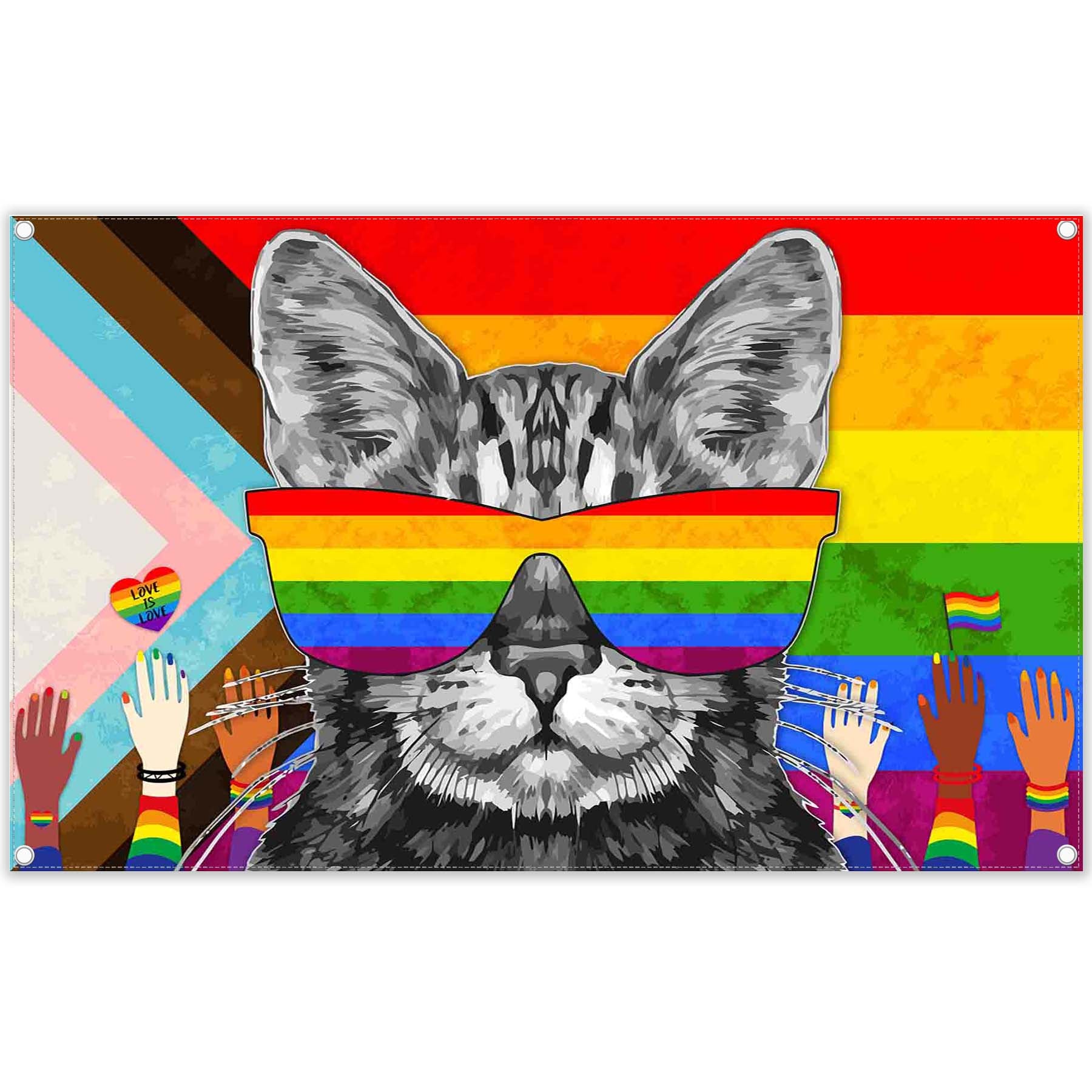 Pride Month Colorful Rainbow Cat Love Backdrop