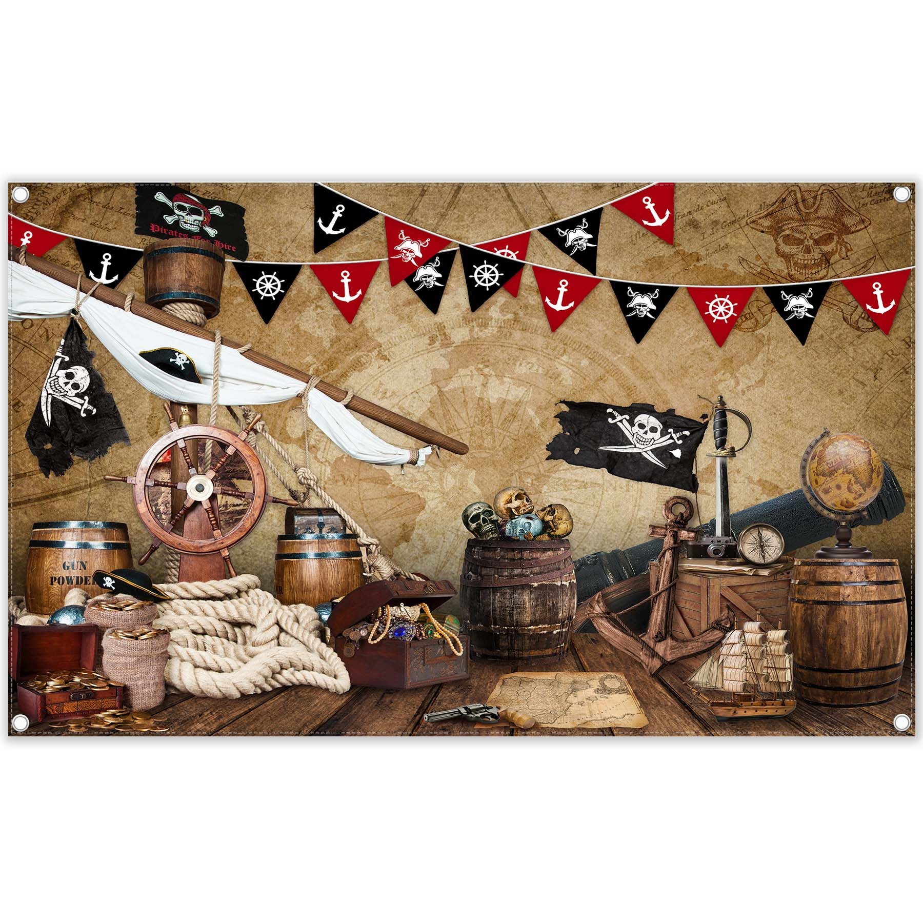 Halloween Pirate Nautical Treasure Map Backdrop