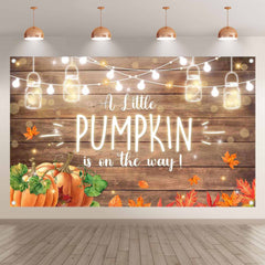 A Little Pumpkin is On The Way Fall Maple Leaves Backdrop