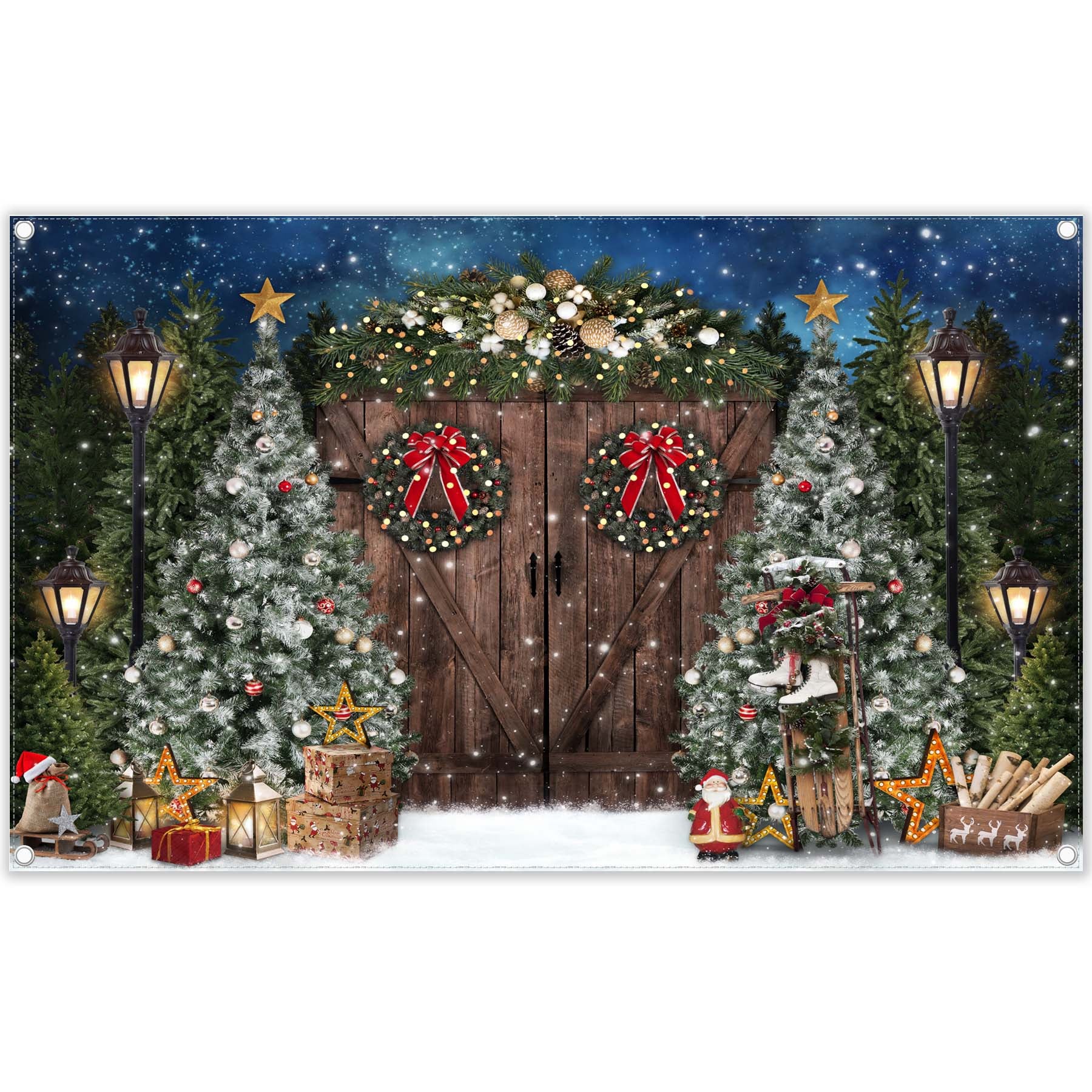 Winter Christmas Rustic Barn Wood Door Backdrop - UUFelice Studio