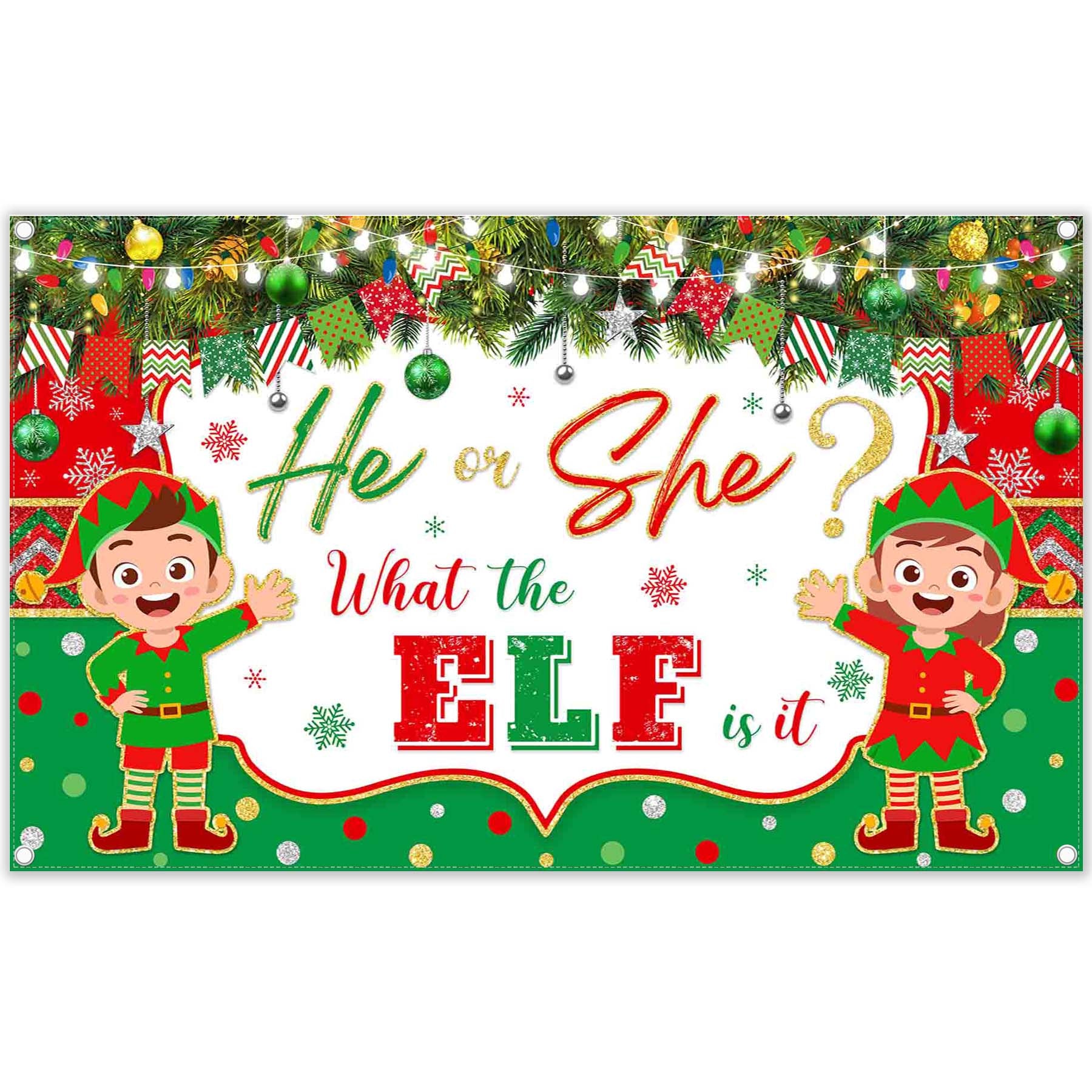 Christmas Gender Reveal He or She What The ELf is It Backdrop