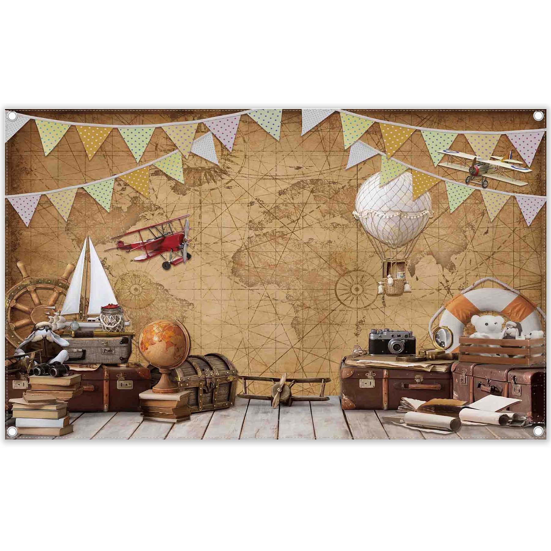 Around World Map Adventure Airplane Hot Backdrop