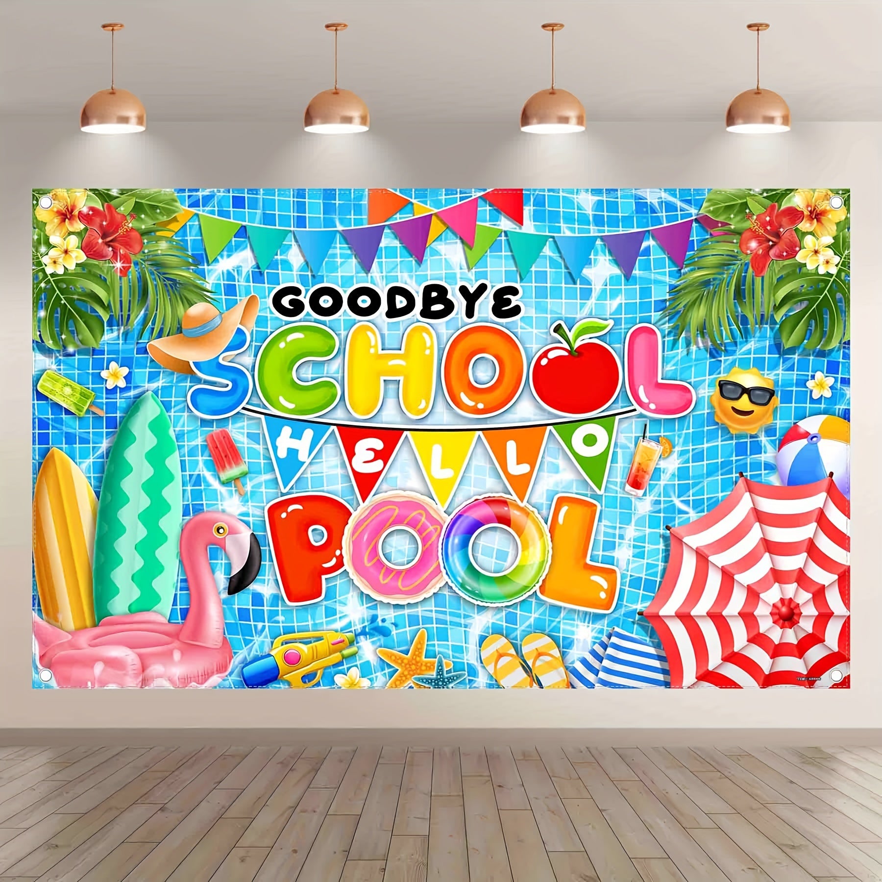 1pc, 72x43inch/96x60inch,Summer Vacation Goodbye School Hello Pool Polyester Photography Backdrop,Hawaiian Surfing Skateboard Party Photo Background Tapestry,Ice Cream Juice Party Gifts Decorations,Photo Booths Studio Props, Birthday Cake Table Supplies R - UUFelice Studio