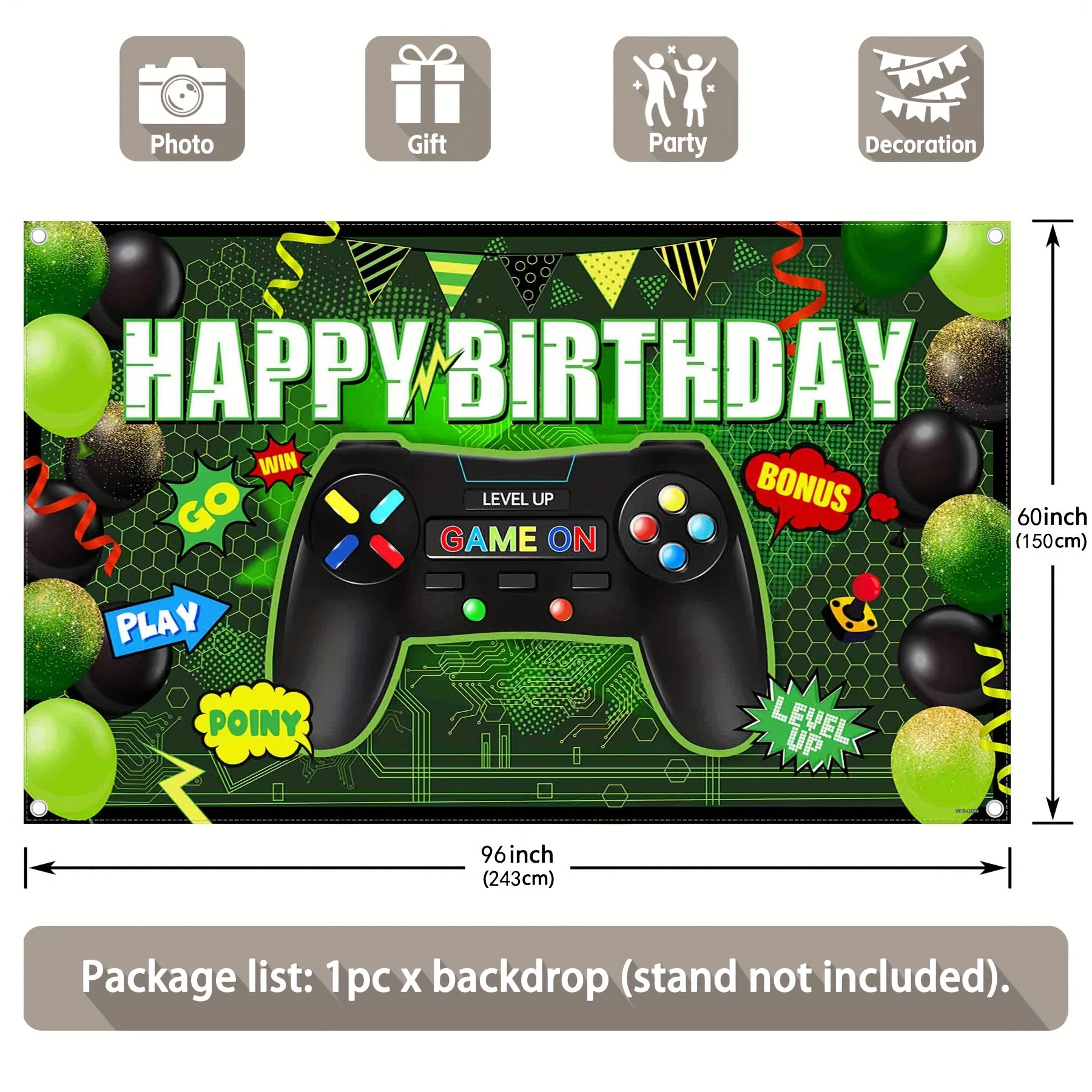 Green Video Game Happy Birthday Boys Level Up Backdrop(FAST) - UUFelice Studio