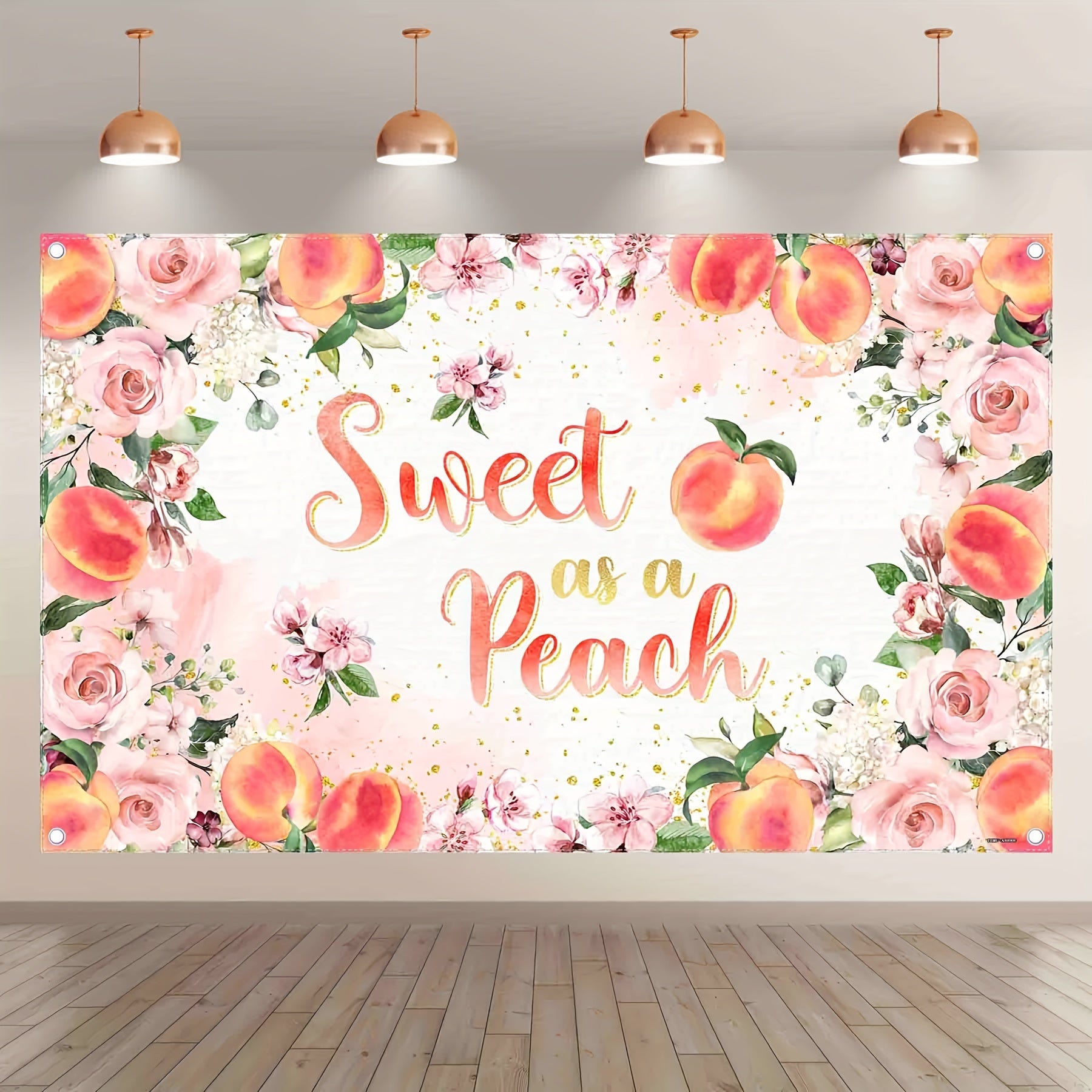 1pc, 72x43inch/96x60inch,Sweet As A Peach Polyester Photography Backdrop,Pink Peach Floral Roses Baby Shower Infant Baptism Background,Girls First Birthday Party Cake Table Gifts Decorations,Photo Booth Banner Supplies,Drilled Holes At The Four Corners Fo - UUFelice Studio