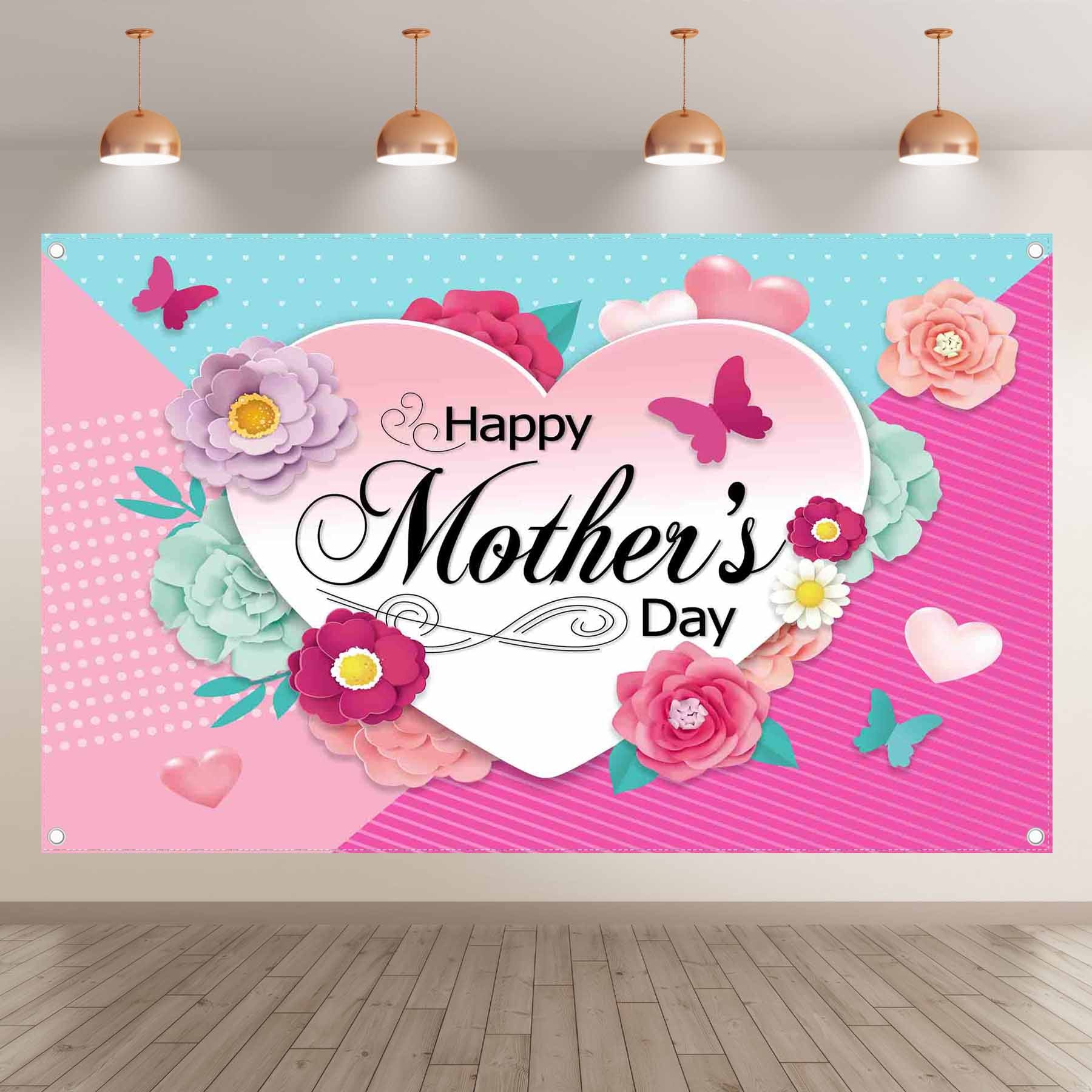 Happy Mother's Day Pink Love Heart  Backdrop