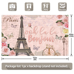 Vintage Paris Ooh la la Bonjour Pink Eiffel Tower Backdrop