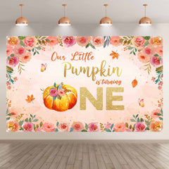 Fall Pumpkin Happy 1st Birthday Our Little Pumpkin Background - UUFelice Studio