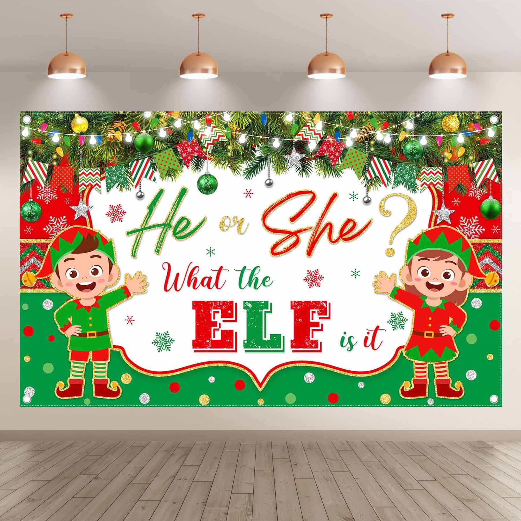 Christmas Gender Reveal He or She What The ELf is It Backdrop