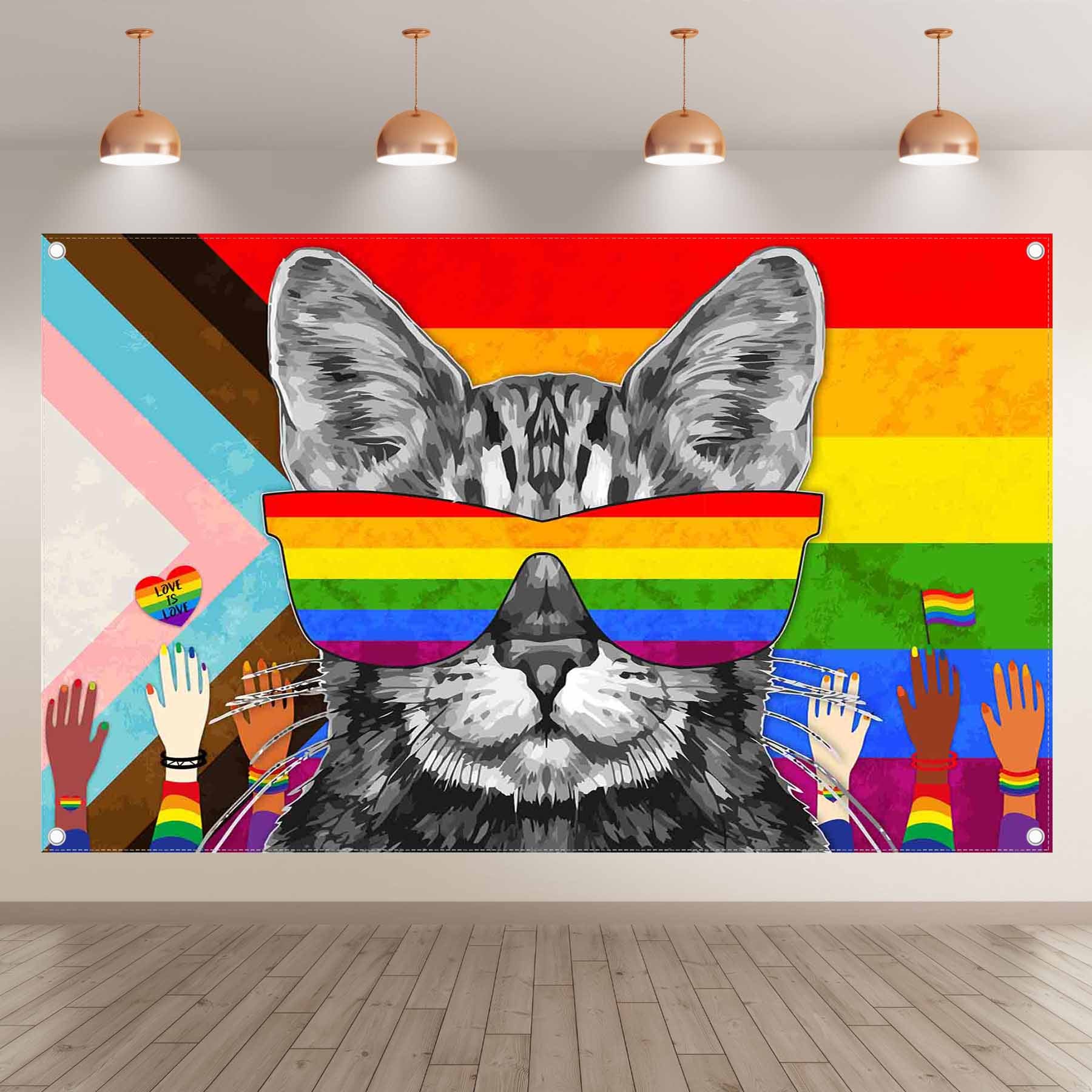 Pride Month Colorful Rainbow Cat Love Backdrop