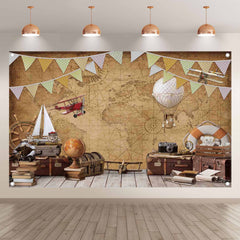 Around World Map Adventure Airplane Hot Backdrop