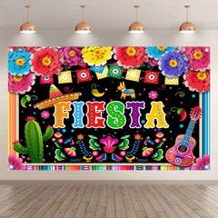 1pc, 72x43inch/96x60inch,Mexican Fiesta Polyester Photography Backdrop, Cinco De Mayo Colorful Flags Floral Background, Mexico Carnival Birthday Wedding Party Gifts Decorations, Photo Booth Banner Supplies, Drilled Holes At The Four Corners For Easy Hangi - UUFelice Studio