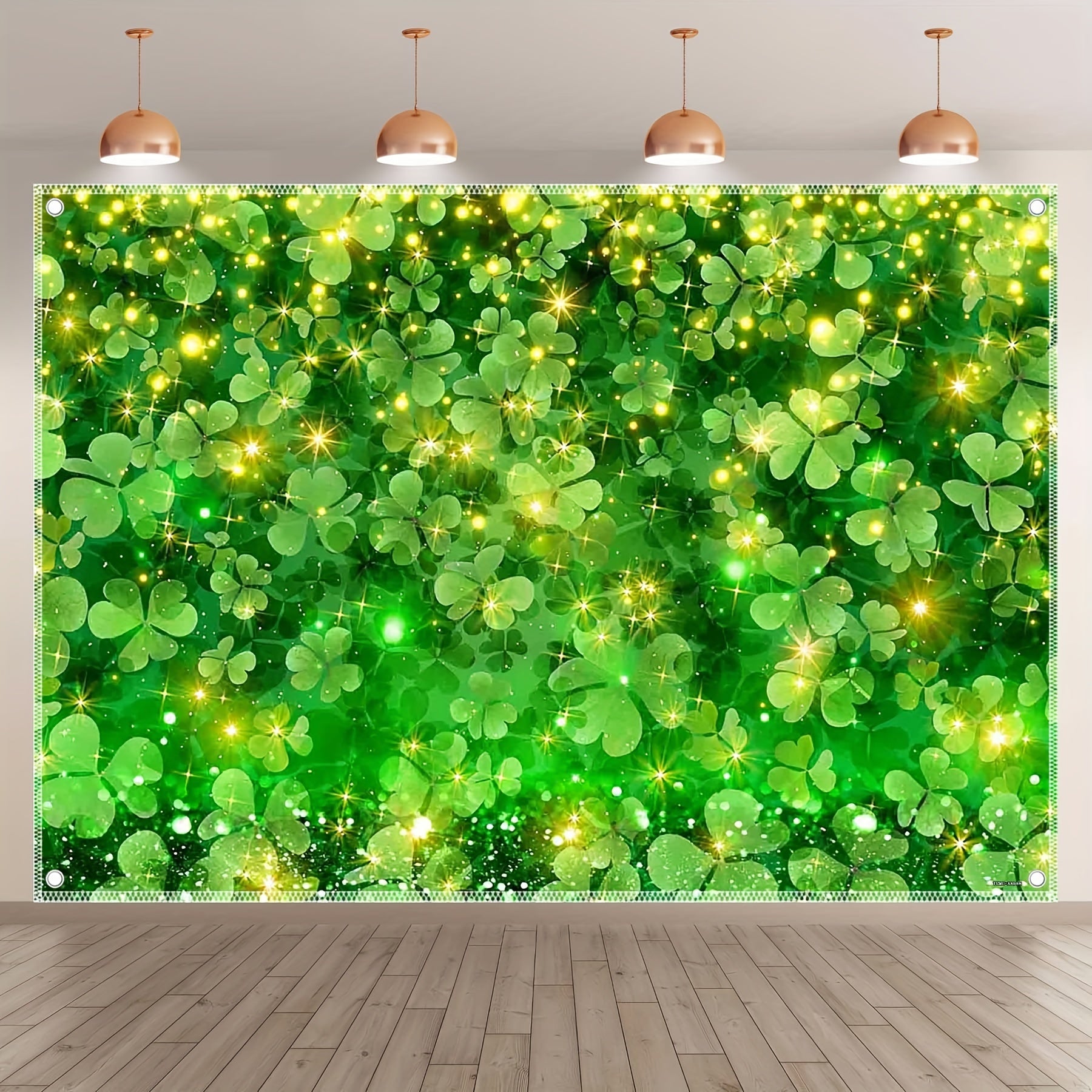 1pc, 7x5ft/8x6ft/10x8ft, St.Patrick's Day Polyester Photography Backdrop, Lucky Irish Green Shamrock Bokeh Background, Golden Glitter Festival Party Decorations, Photo Booth Props, Drilled Holes At The Four Corners For Easy Hanging - UUFelice Studio