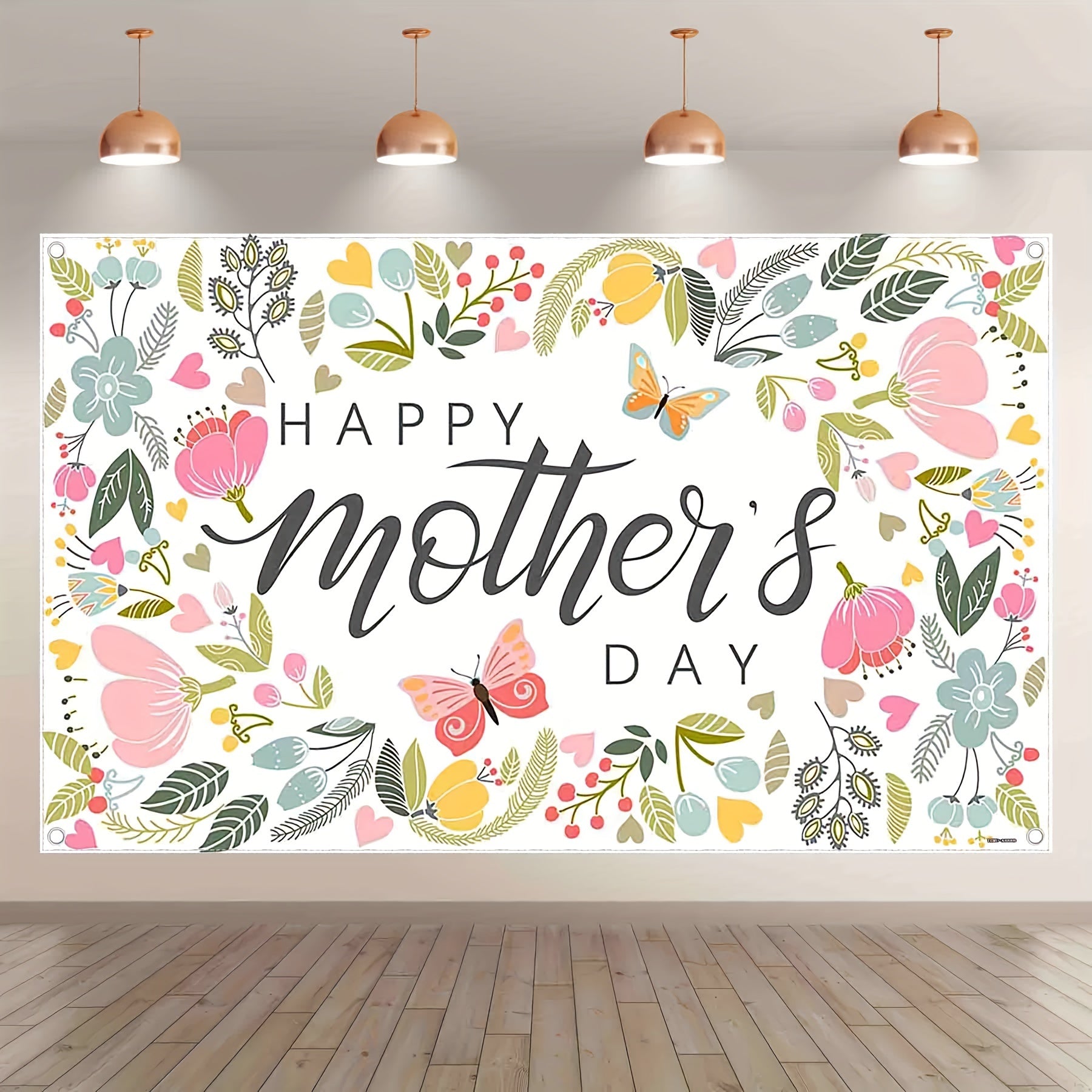 1pc, 72x43inch/96x60inch, Wild Flower Happy Mother's Day Polyester Photography Backdrop, Colorful Floral Green Leaves Butterflies Background, Thanks For Mom Fashion Celebration Birthday Party Gifts Decorations, Photo Booth Banner Supplies,Drilled Holes At - UUFelice Studio