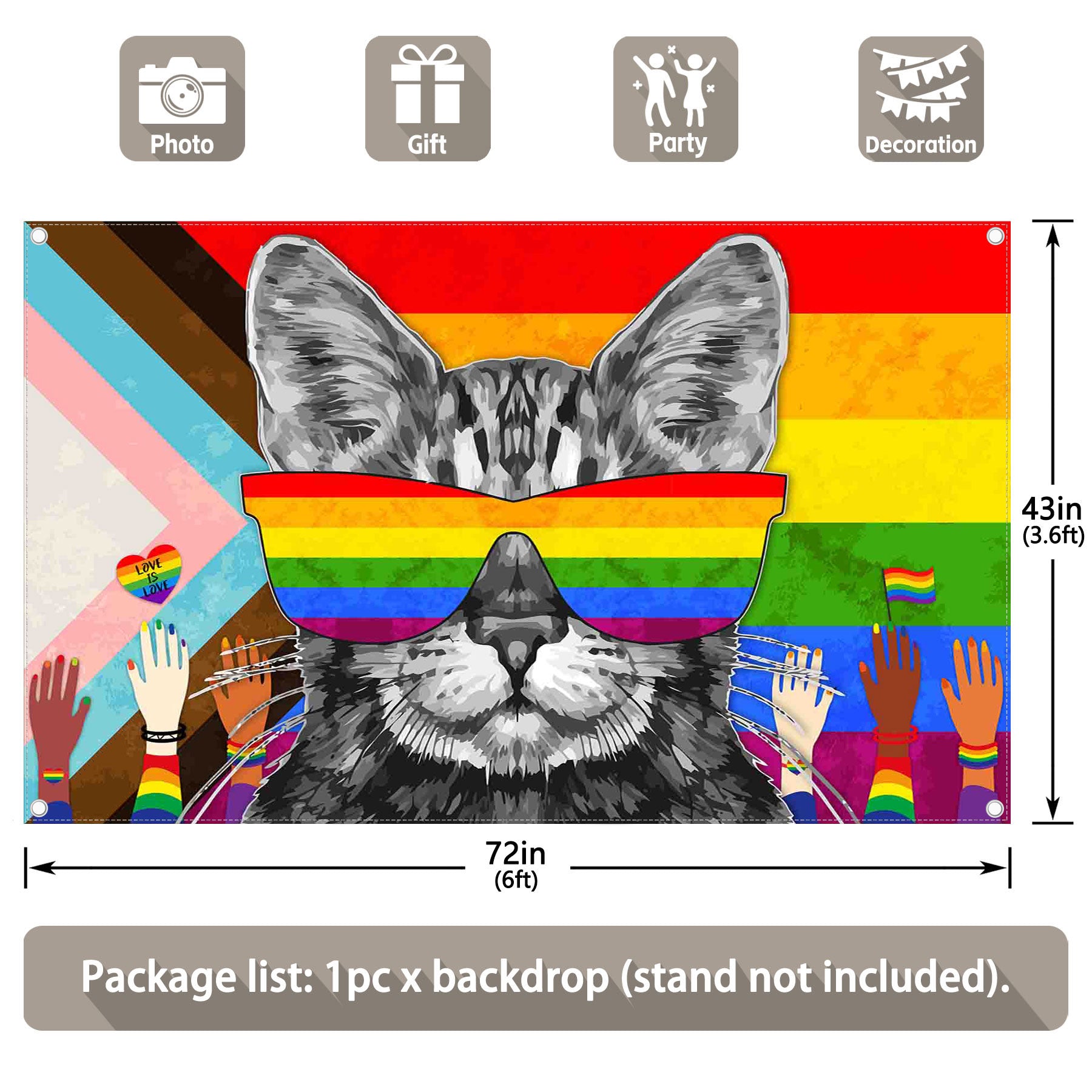 Pride Month Colorful Rainbow Cat Love Backdrop