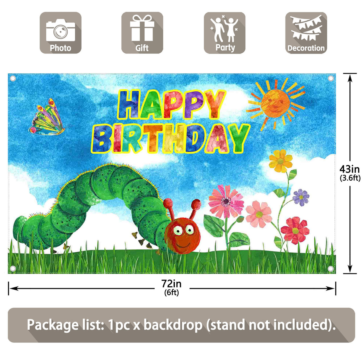 Blue Cartoon Birthday Caterpillar Wonderland Backdrop