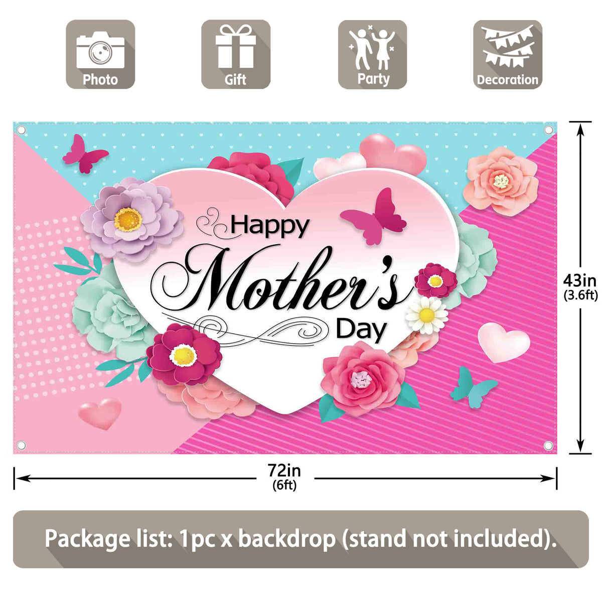 Happy Mother's Day Pink Love Heart  Backdrop