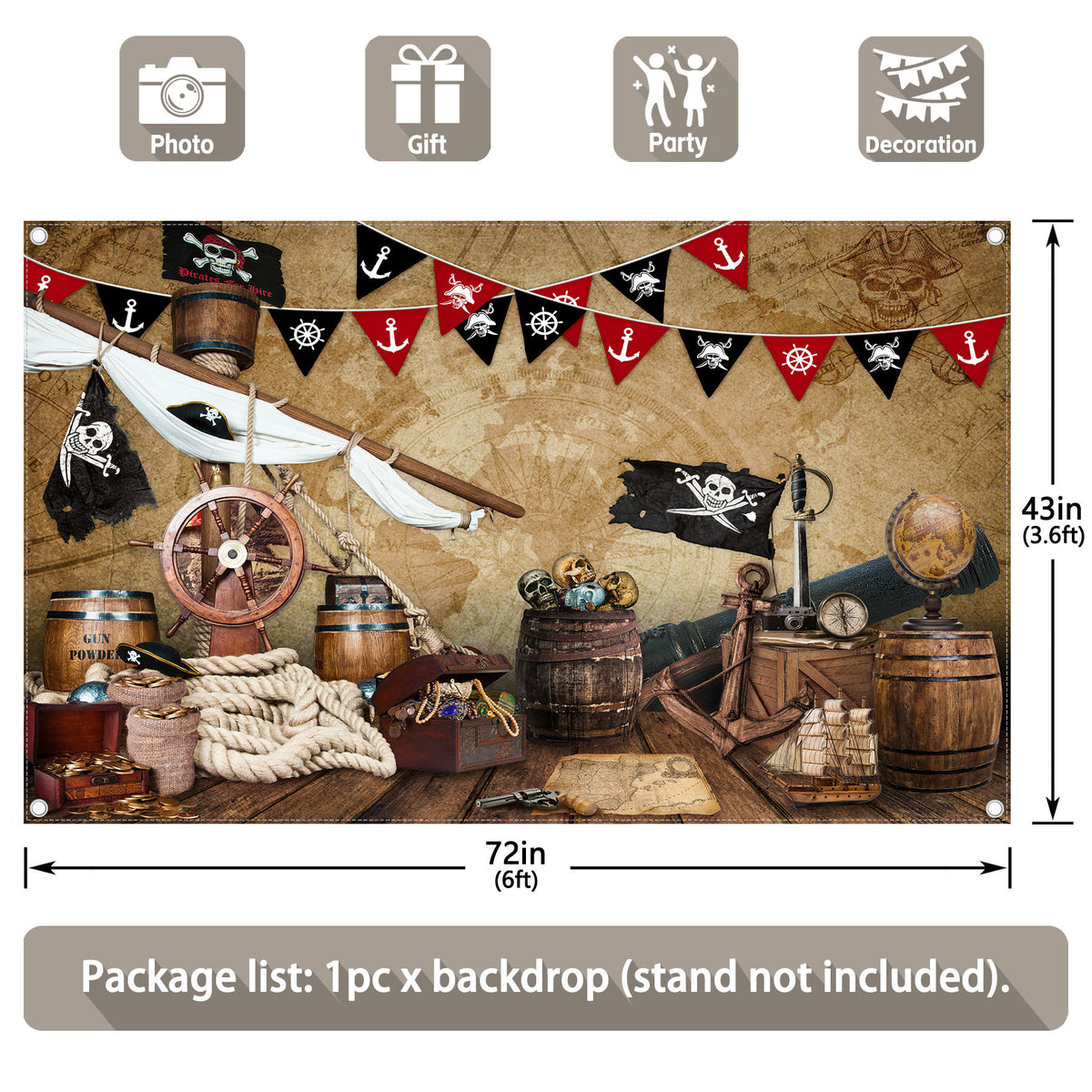 Halloween Pirate Nautical Treasure Map Backdrop