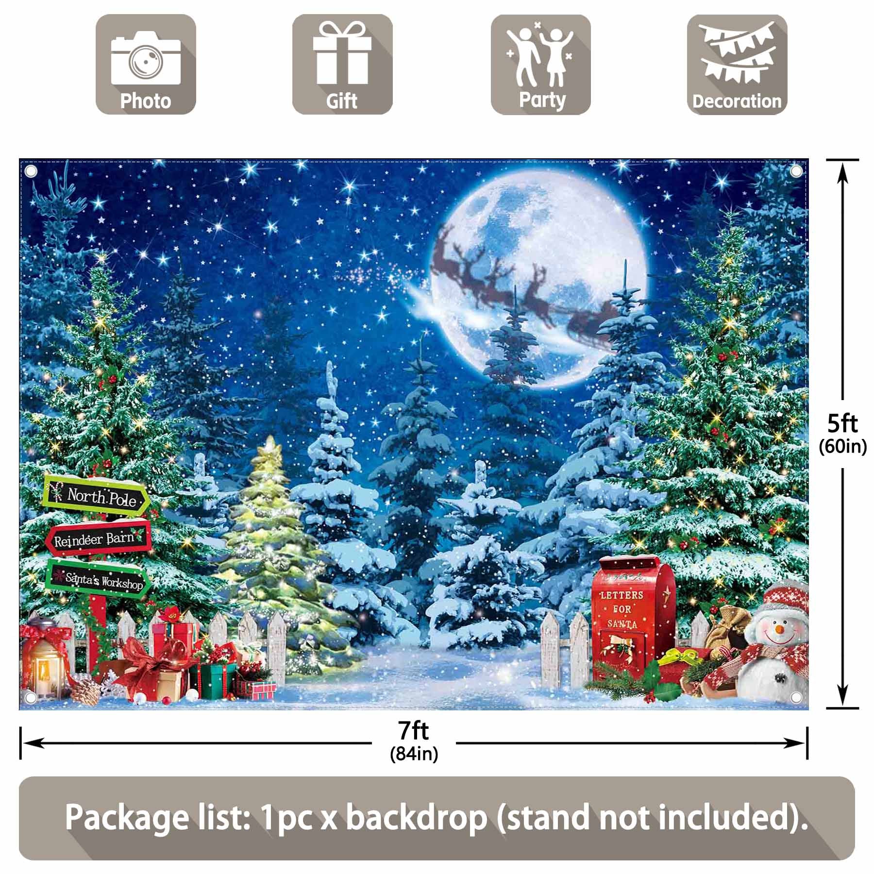 Christmas Winter Scene Night Snow Xmas Tree Backdrop