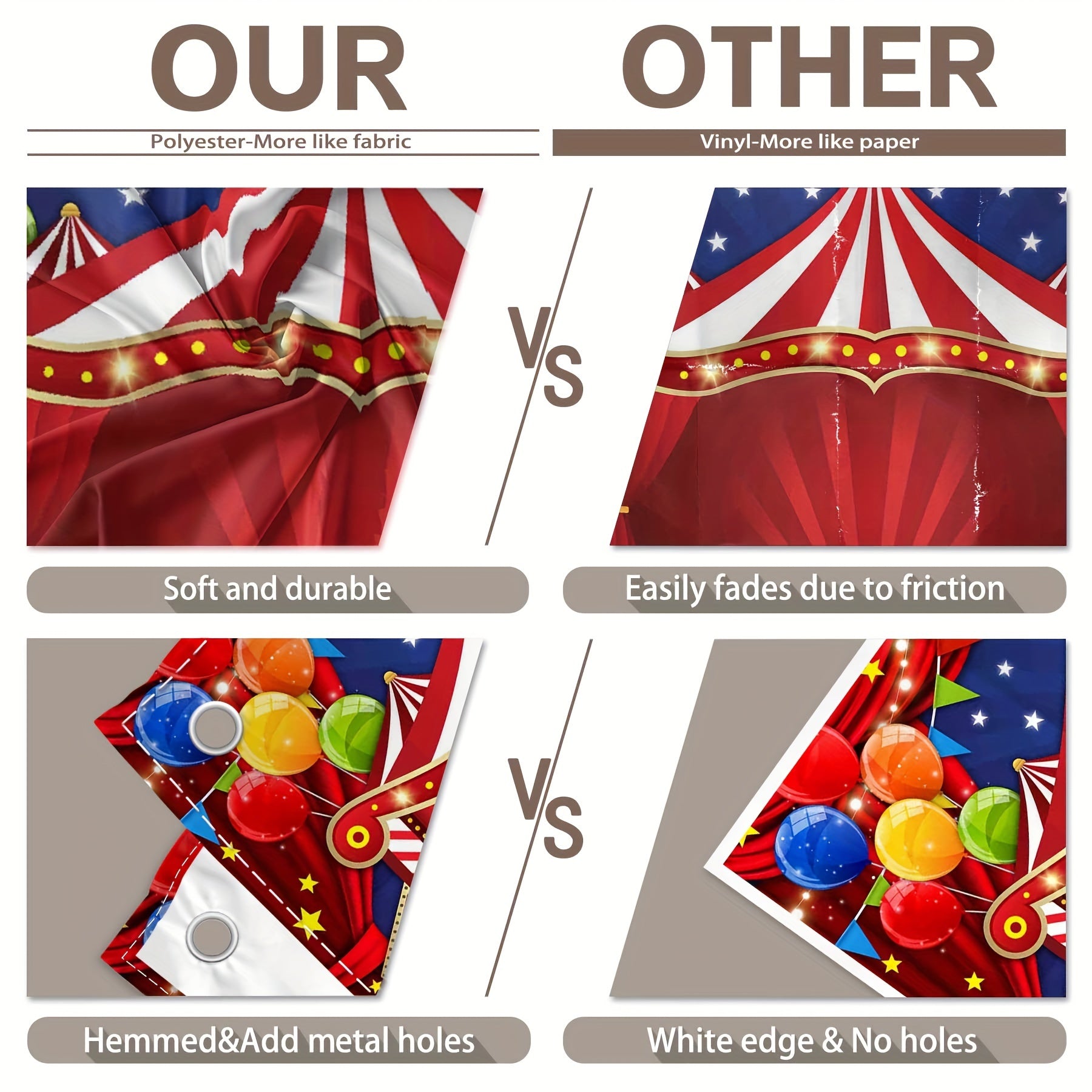 1pc, 72x43inch/96x60inch, Red Circus Polyester Photography Backdrop,Carnival Tent Curtain Stars Background, Colorful Flag Balloons Clown Celebration Party Gifts Decorations,Halloween Mexican Fiesta Background,Photo Booth Banner Supplies,Drilled Holes At T - UUFelice Studio