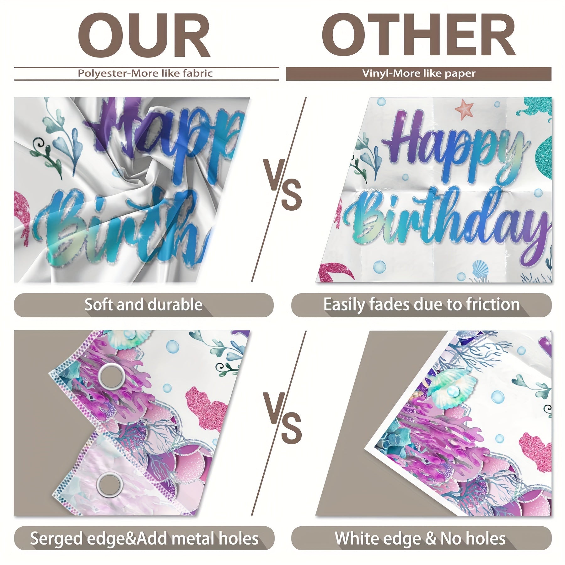 Mermaid Happy Birthday Coral Sea Scales Backdrop(FAST) - UUFelice Studio