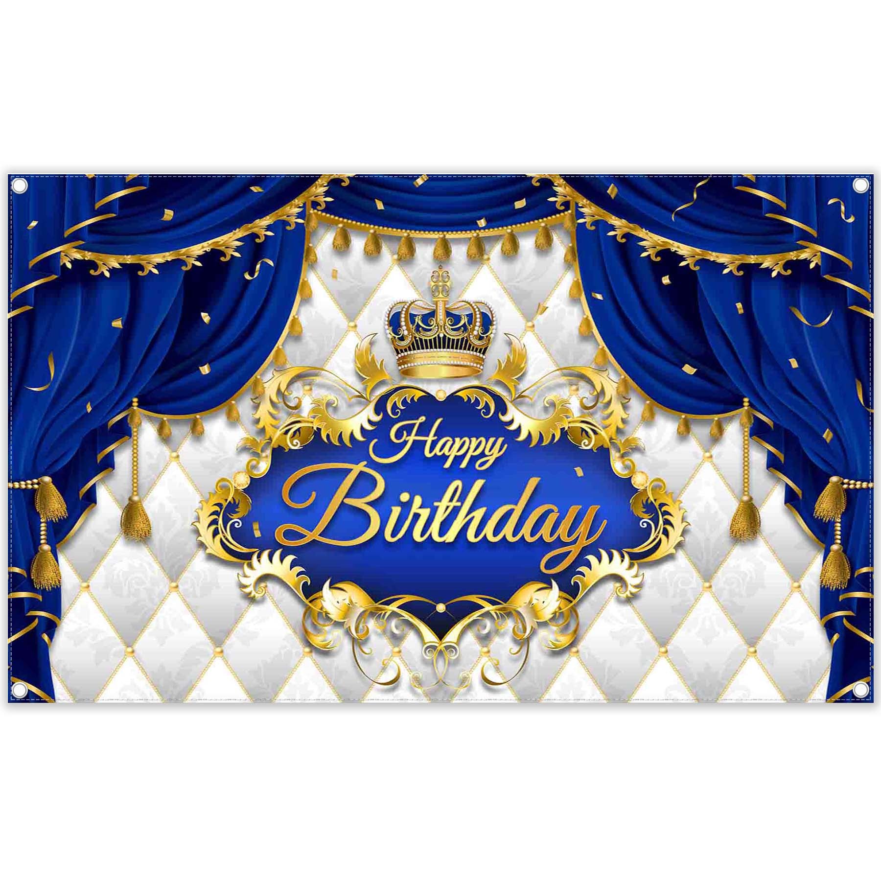 Happy Birthday Blue Curtain Prince Backdrop