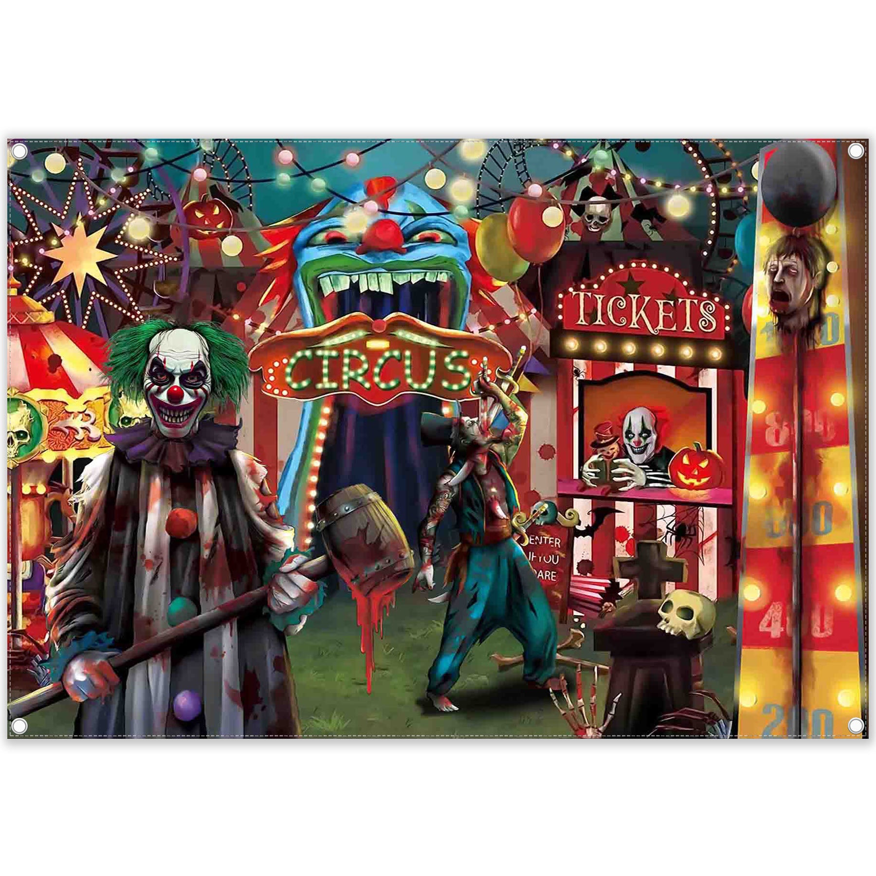 Horriable Circus Clown Ghost Backdrop