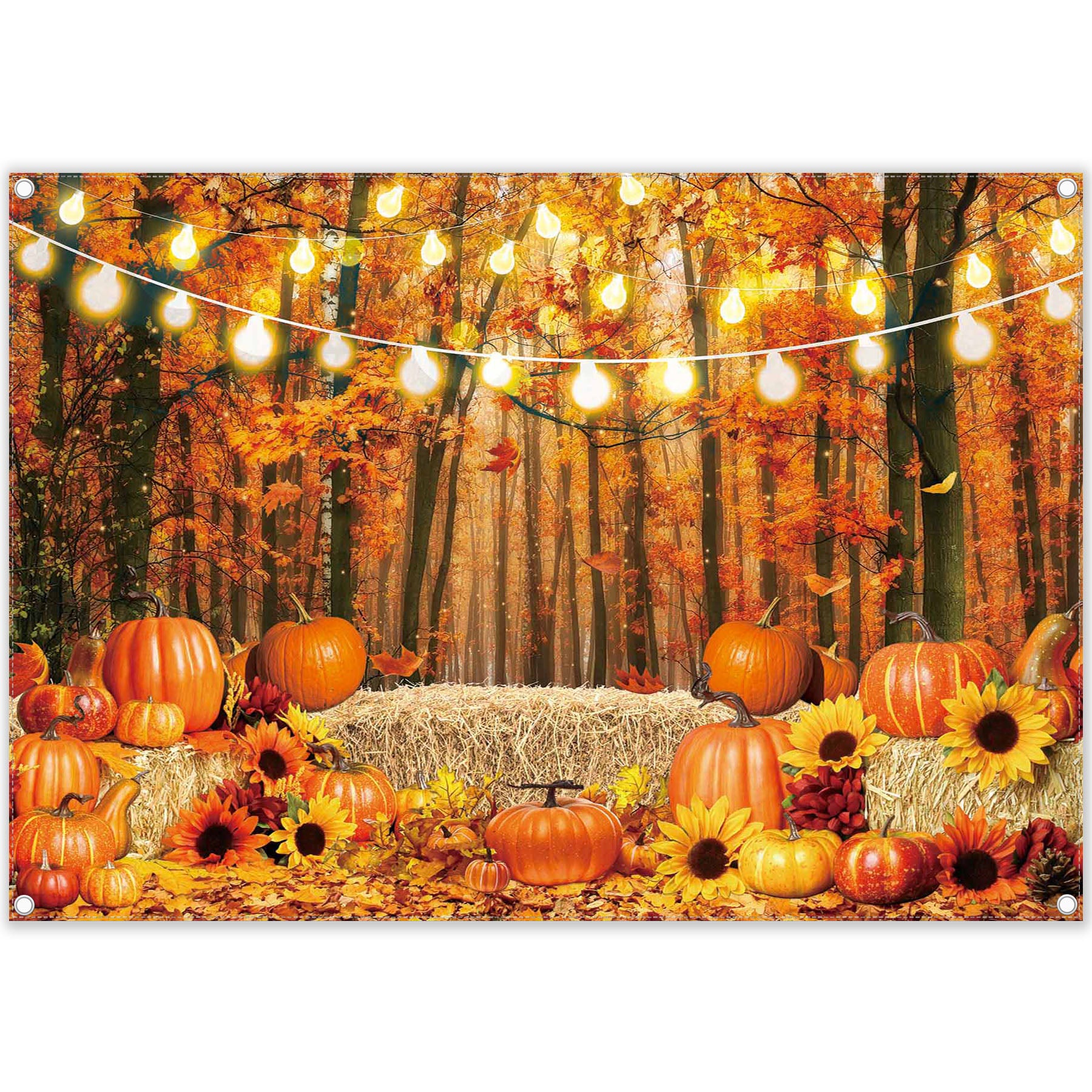 Woodland Pumpkin Landscape Maple Leaves Backdrop