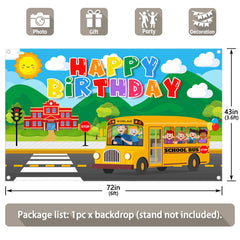 Yellow School Bus Birthday Wheels Backdrop