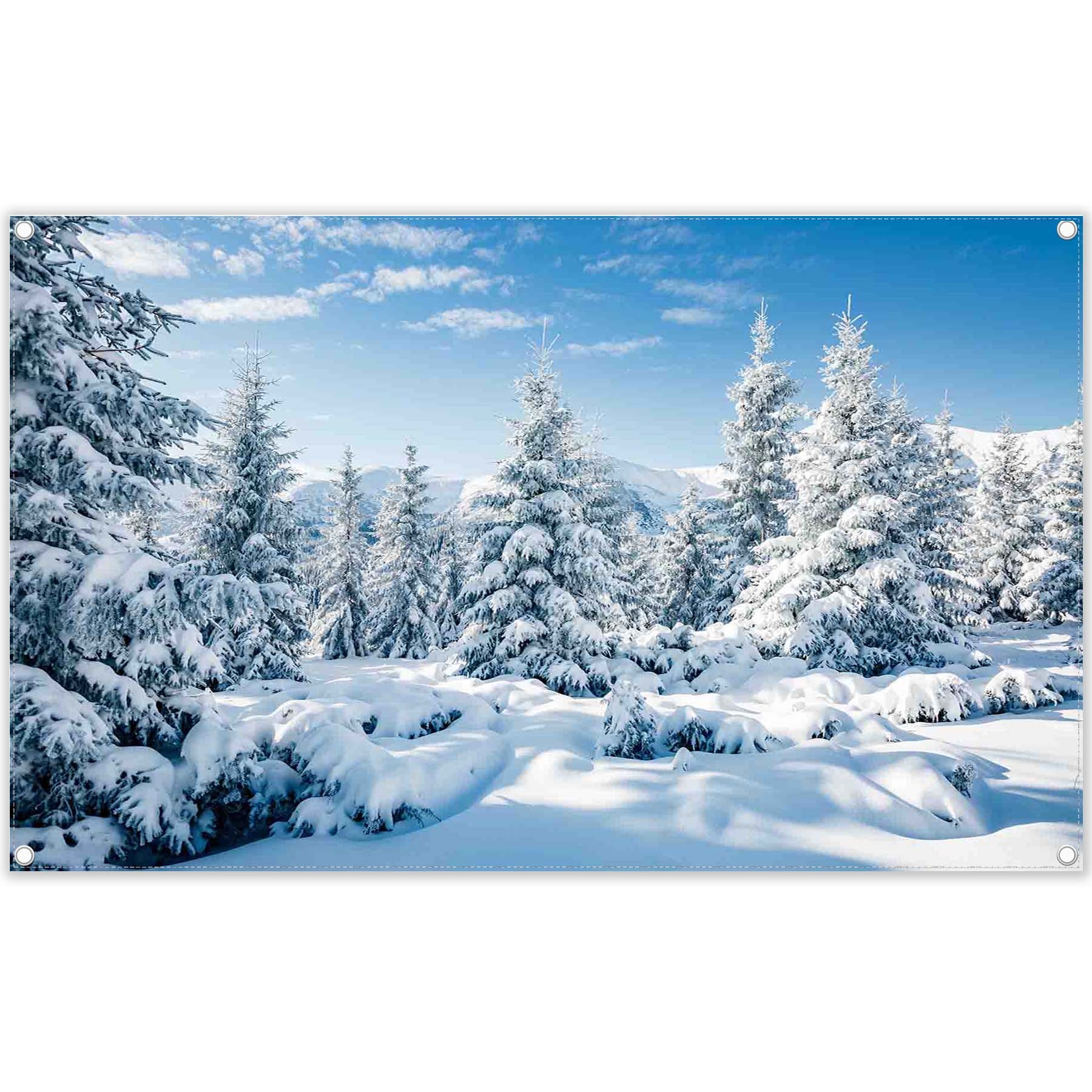 Winter Snow Forest Christmas Tree Backdrop