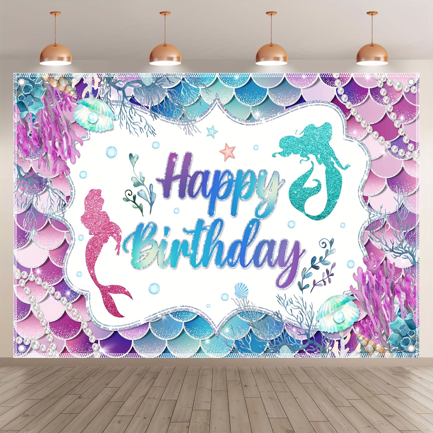 Mermaid Happy Birthday Coral Sea Scales Backdrop(FAST) - UUFelice Studio