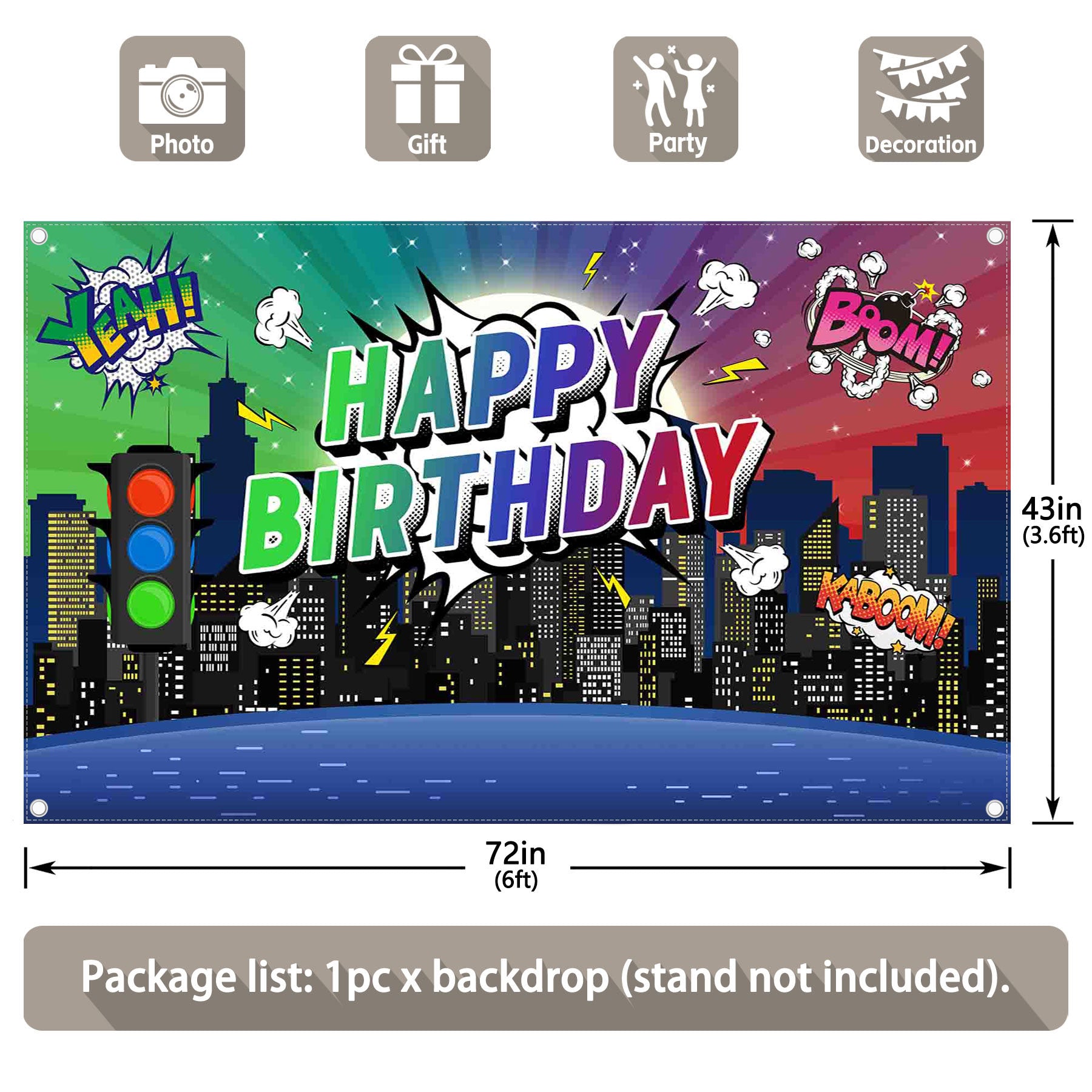 Cityscape Birthday Comics Style Building Backdrop