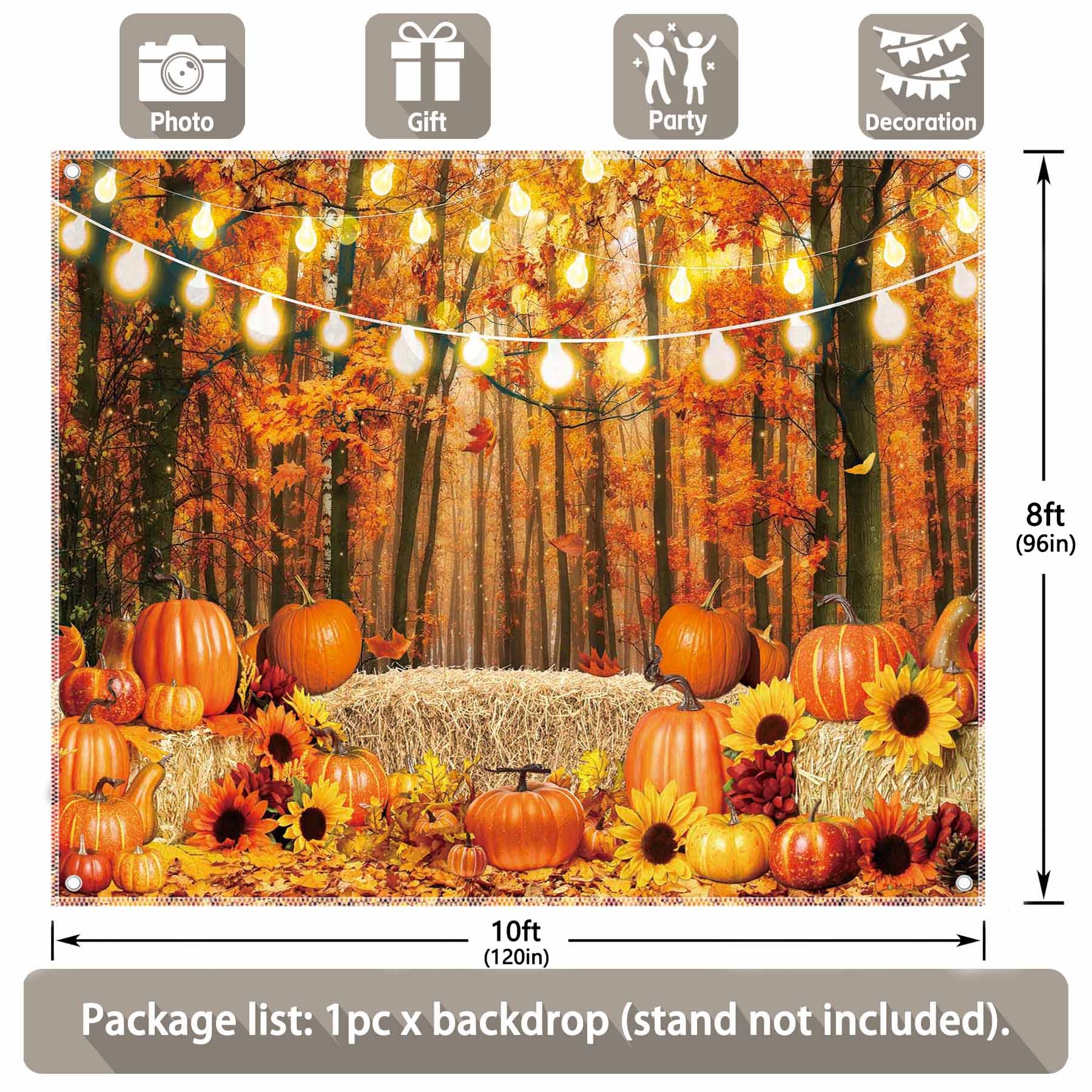 Woodland Pumpkin Landscape Maple Leaves Backdrop