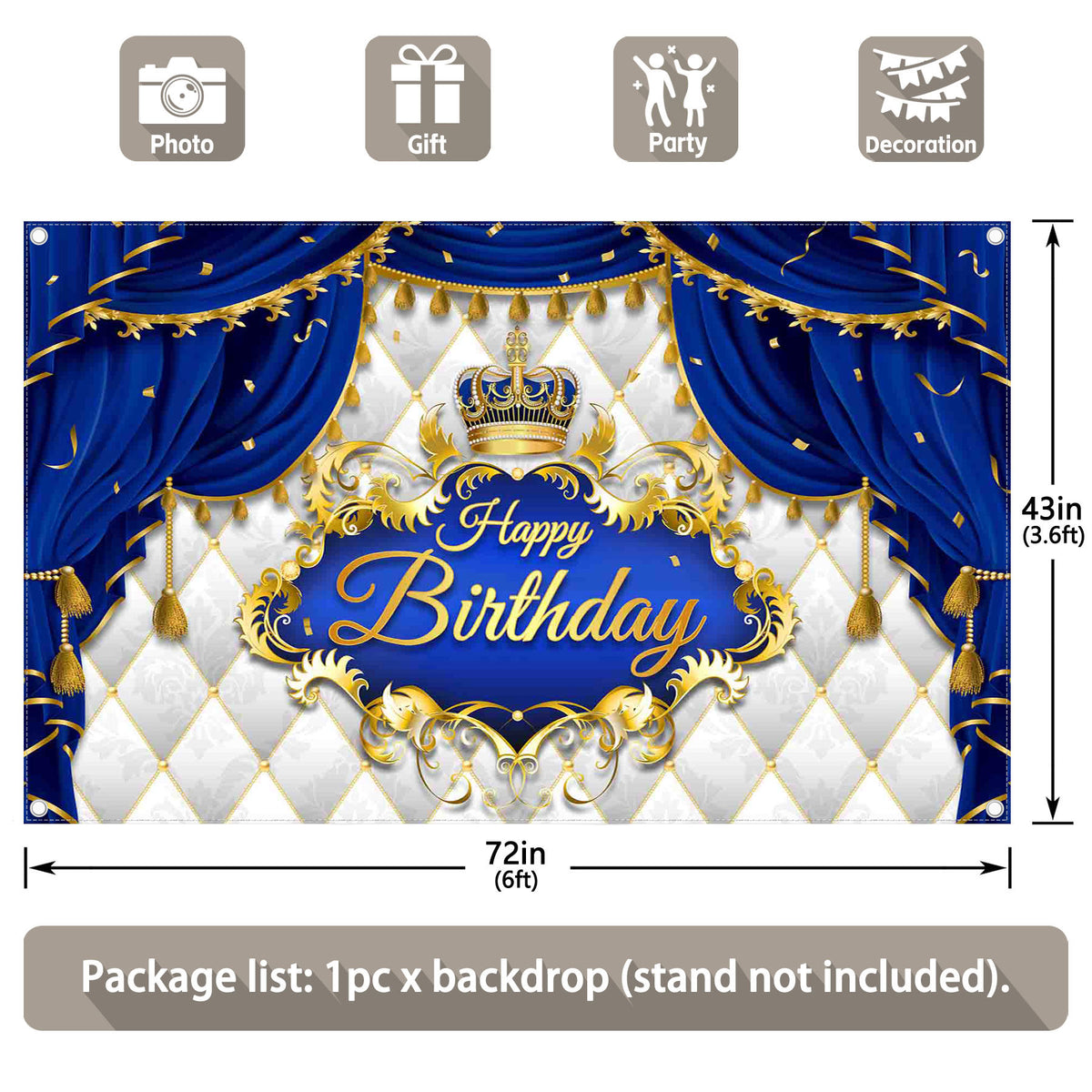 Happy Birthday Blue Curtain Prince Backdrop