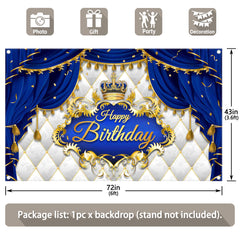 Happy Birthday Blue Curtain Prince Backdrop