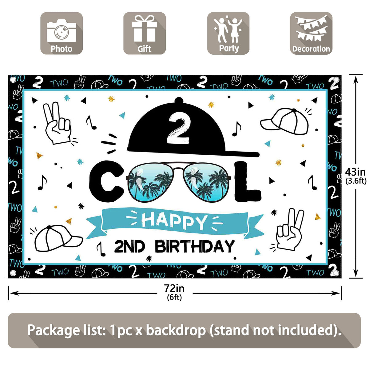 Happy 2nd Birthday Cool Boy Backdrop