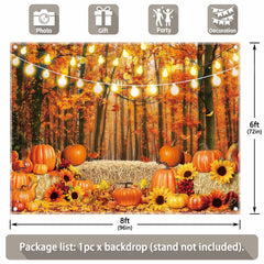 Woodland Pumpkin Landscape Maple Leaves Backdrop