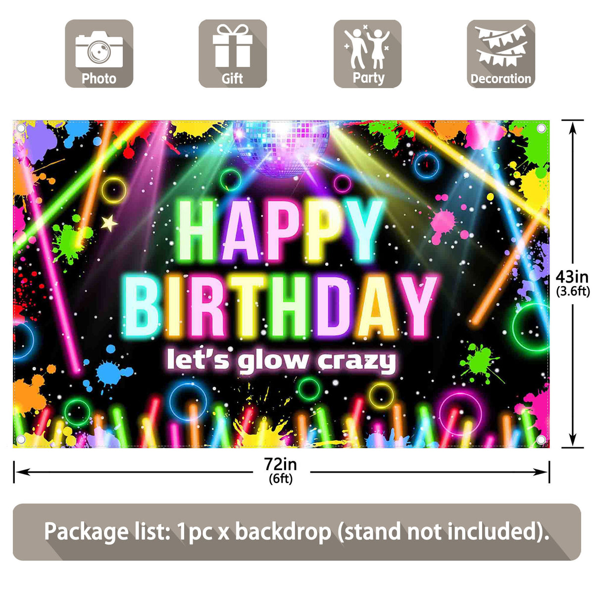 Neon Glow Birthday Party Backdrop