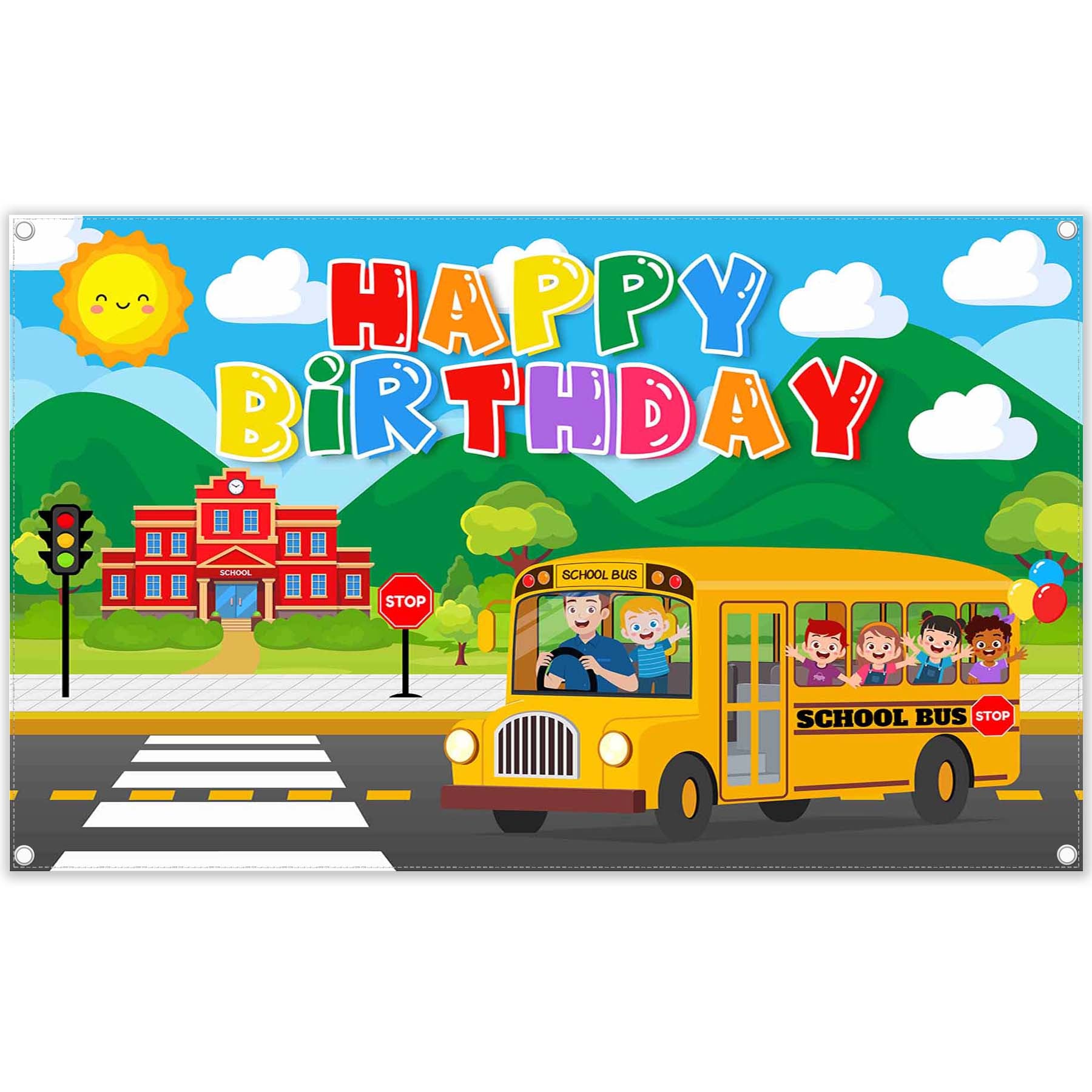 Yellow School Bus Birthday Wheels Backdrop