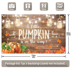 A Little Pumpkin is On The Way Fall Maple Leaves Backdrop