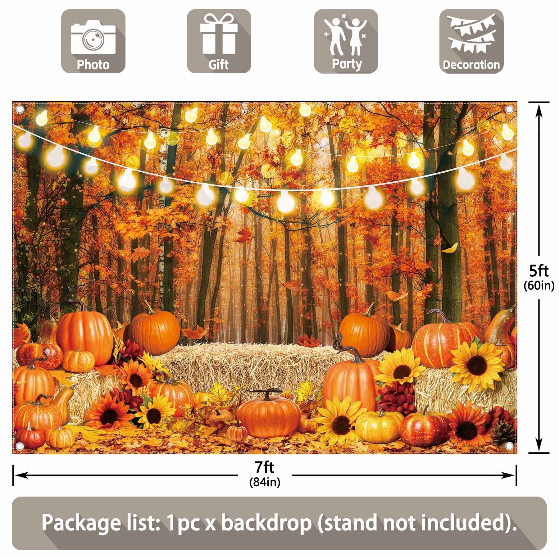 Woodland Pumpkin Landscape Maple Leaves Backdrop