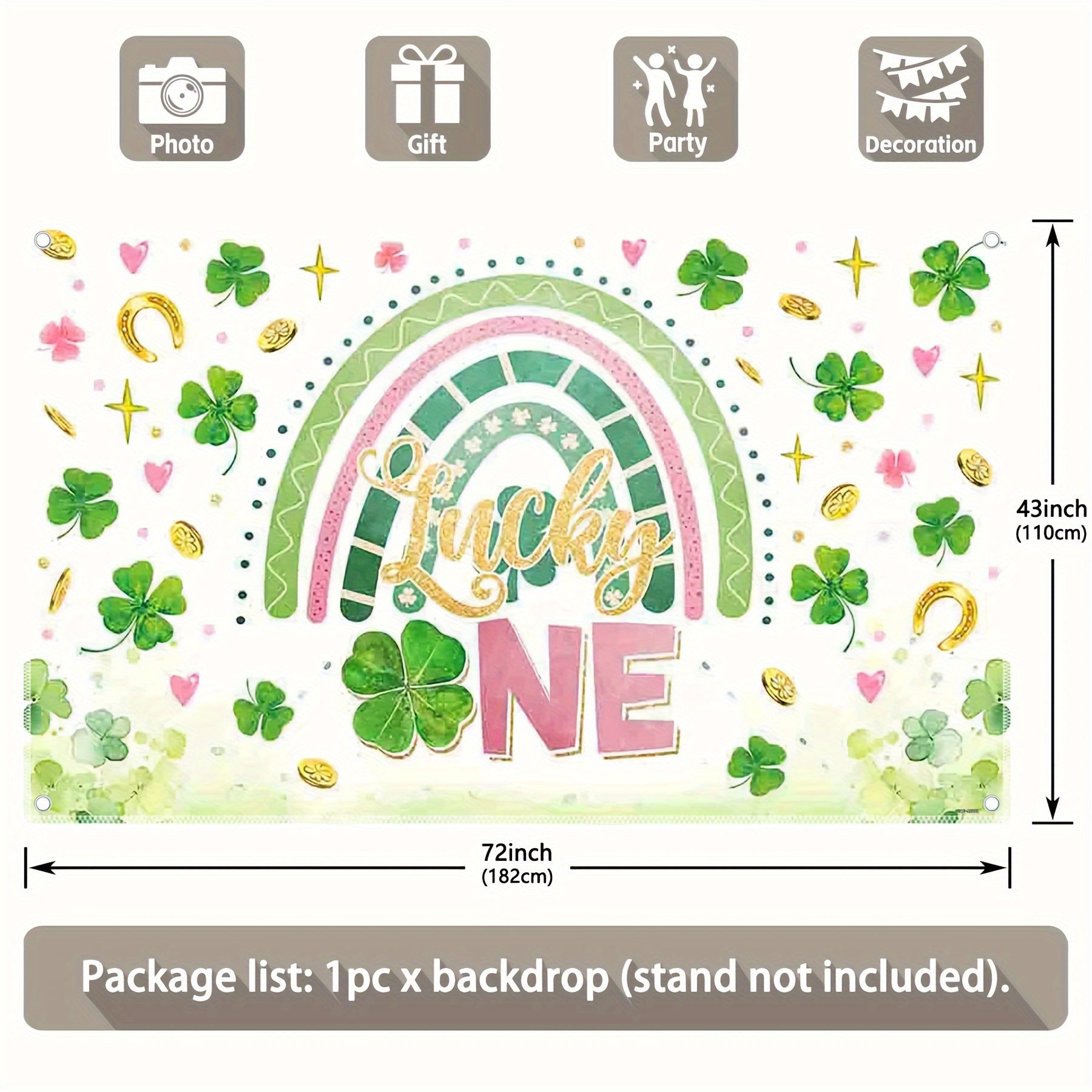 1pc, 72x43inch/96x60inch Polyester Pink/Blue Lucky One Birthday Photography Backdrop, St. Patrick's Day Shamrock Clover Rainbow Party Photo Background Tapestry, Party Banner Decorations, Photo Booths Studio Props, Cake Table Supplies Room Decor, Drilled H - UUFelice Studio